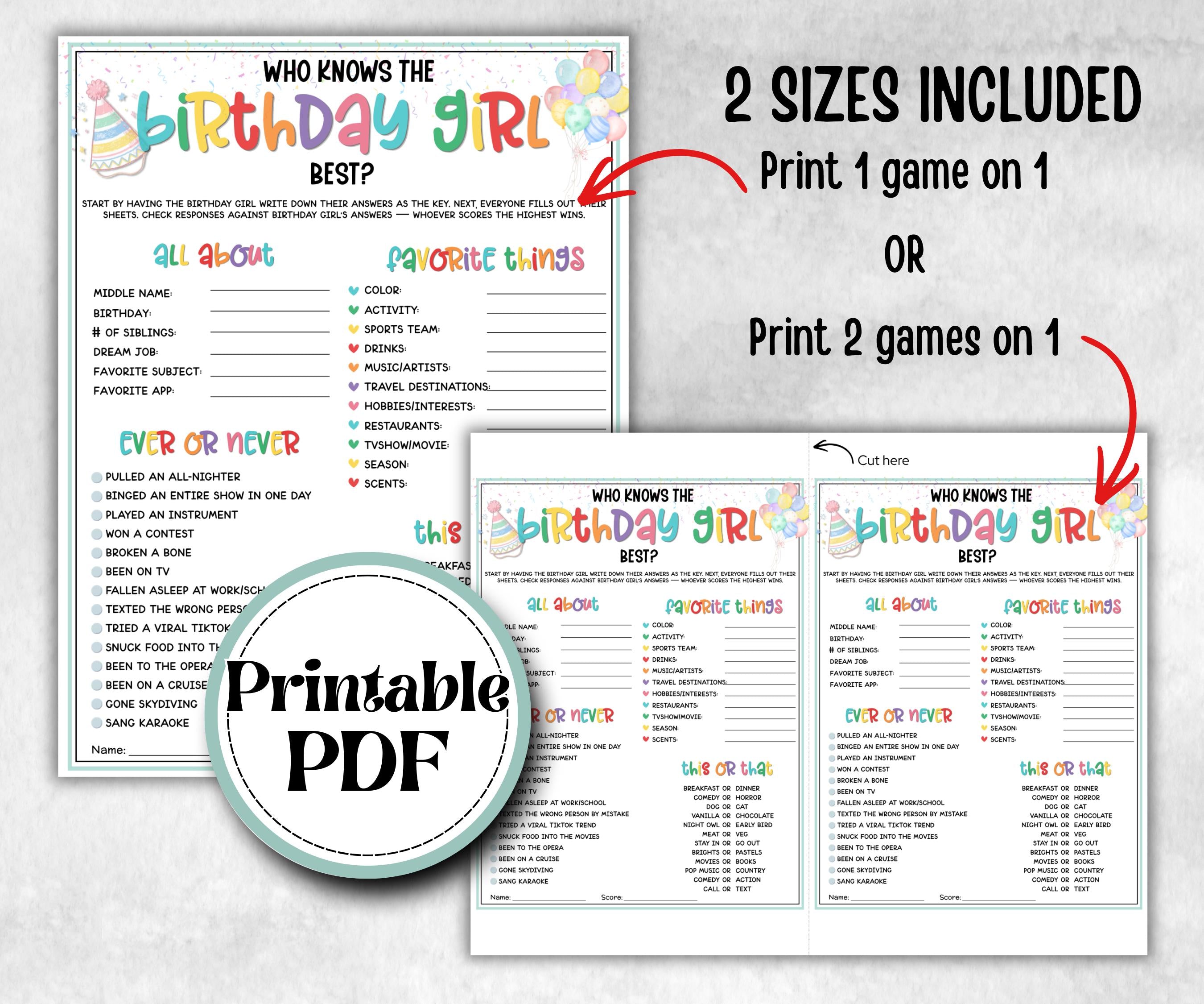 Who Knows The Birthday Girl Best, preteen at home game, Kids Party activity, large group party, themed birthday, All about me birthday fun