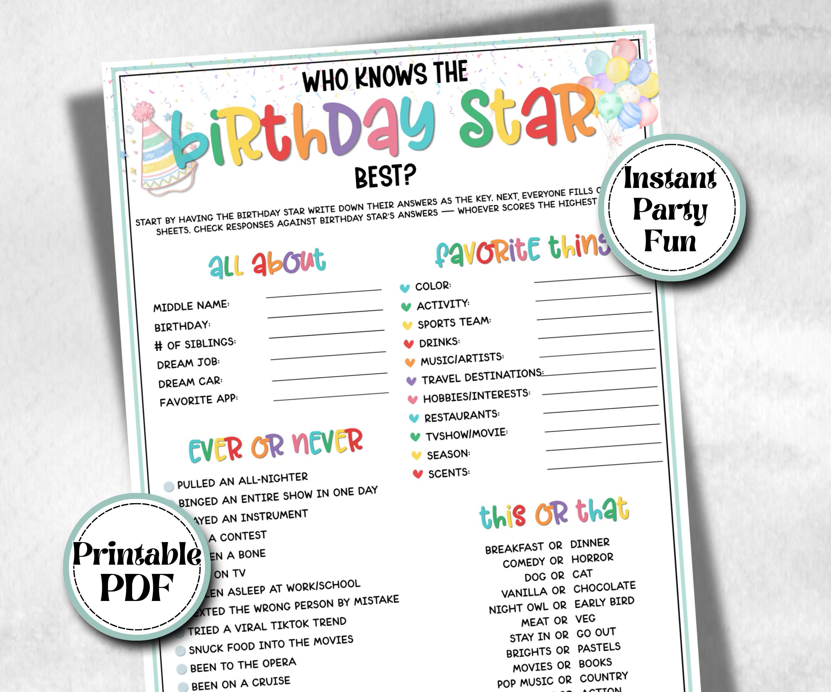 Who Knows The Birthday Star Best, Gender Neutral, LGBTQ game, drag queen birthday, pride, all about me birthday, boy girl party, group game