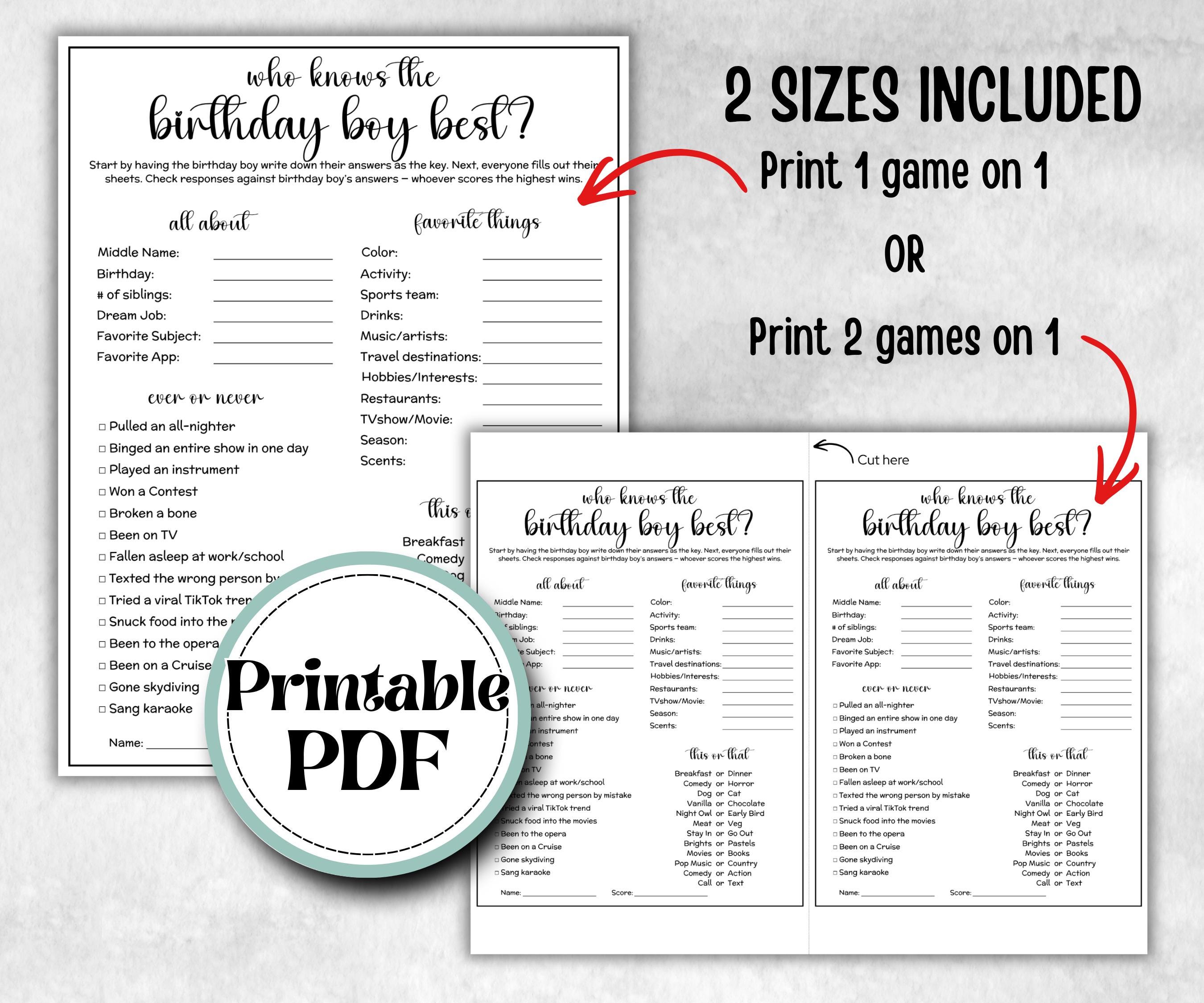 Who Knows The Birthday Boy Best game, preteen home game, Kids Party activity, large group activity, themed birthday, All about me birthday