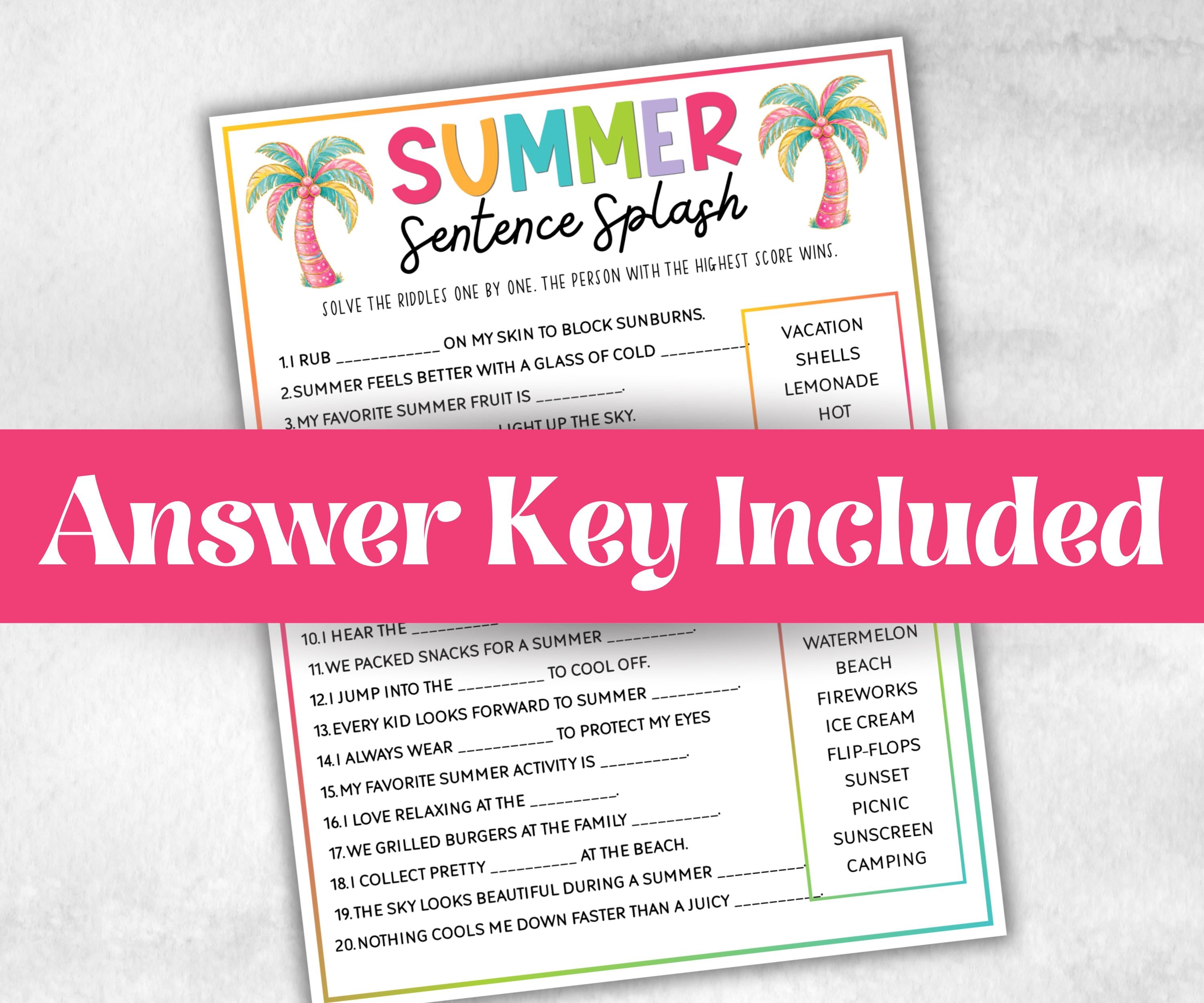 Summer Games Bundle, Family Game Night, Ice breaker, beach party, breakfast, Road Trips, pool party BBQ, Would you rather, kids teens tweens