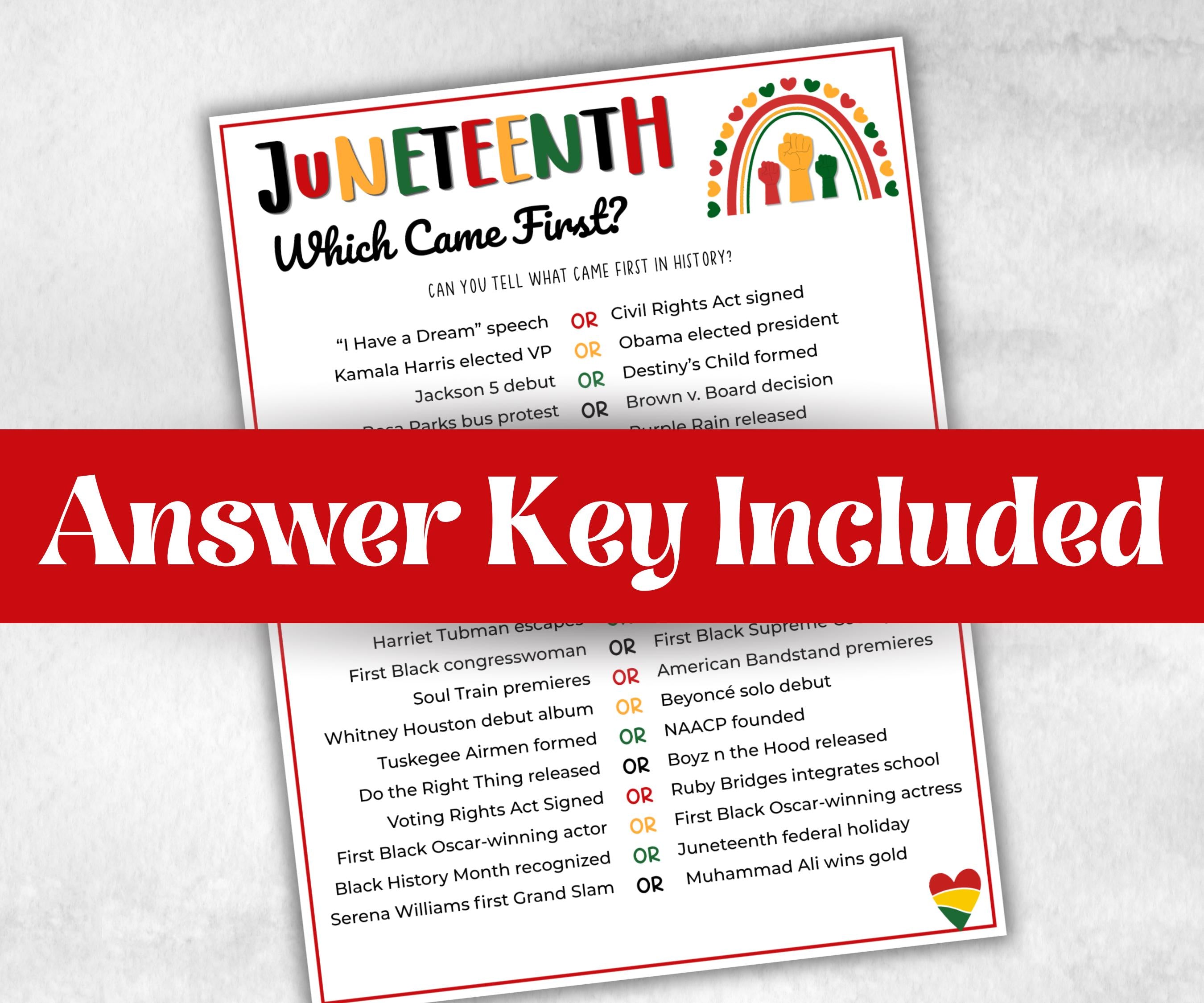 Juneteenth Games Bundle, kids educational game, mix and mingle, word scramble, pass the prize, finish the phrase, word search, pride trivia