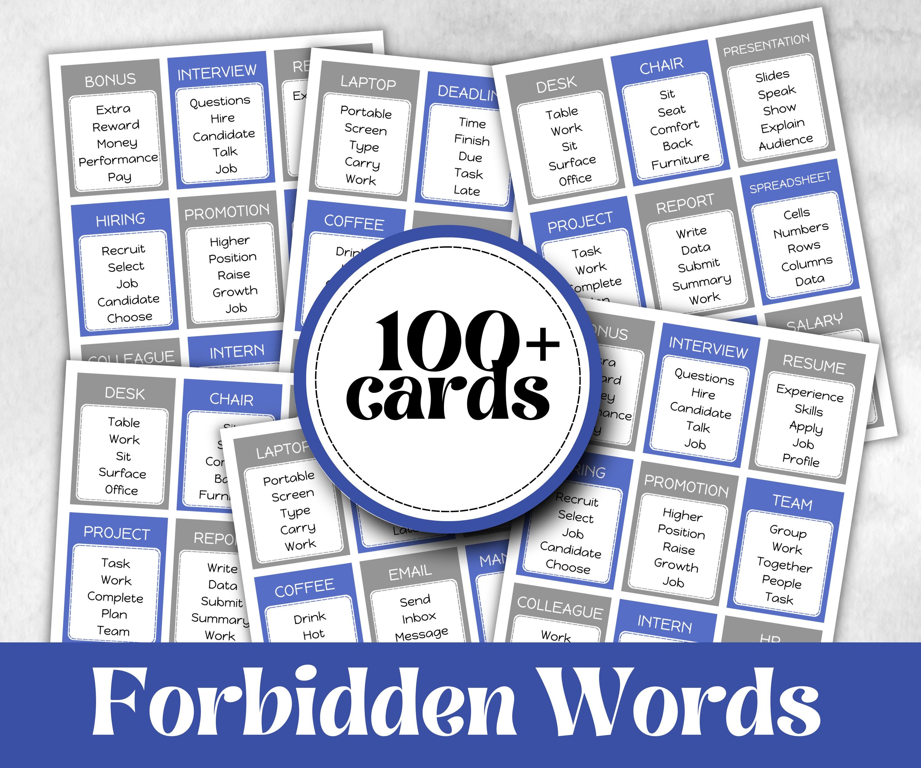 Office Work Forbidden Words, Word Ban, Office Teambuilding, Coworker Birthday, Retirement Party, Welcome Party, Office Group Party Game