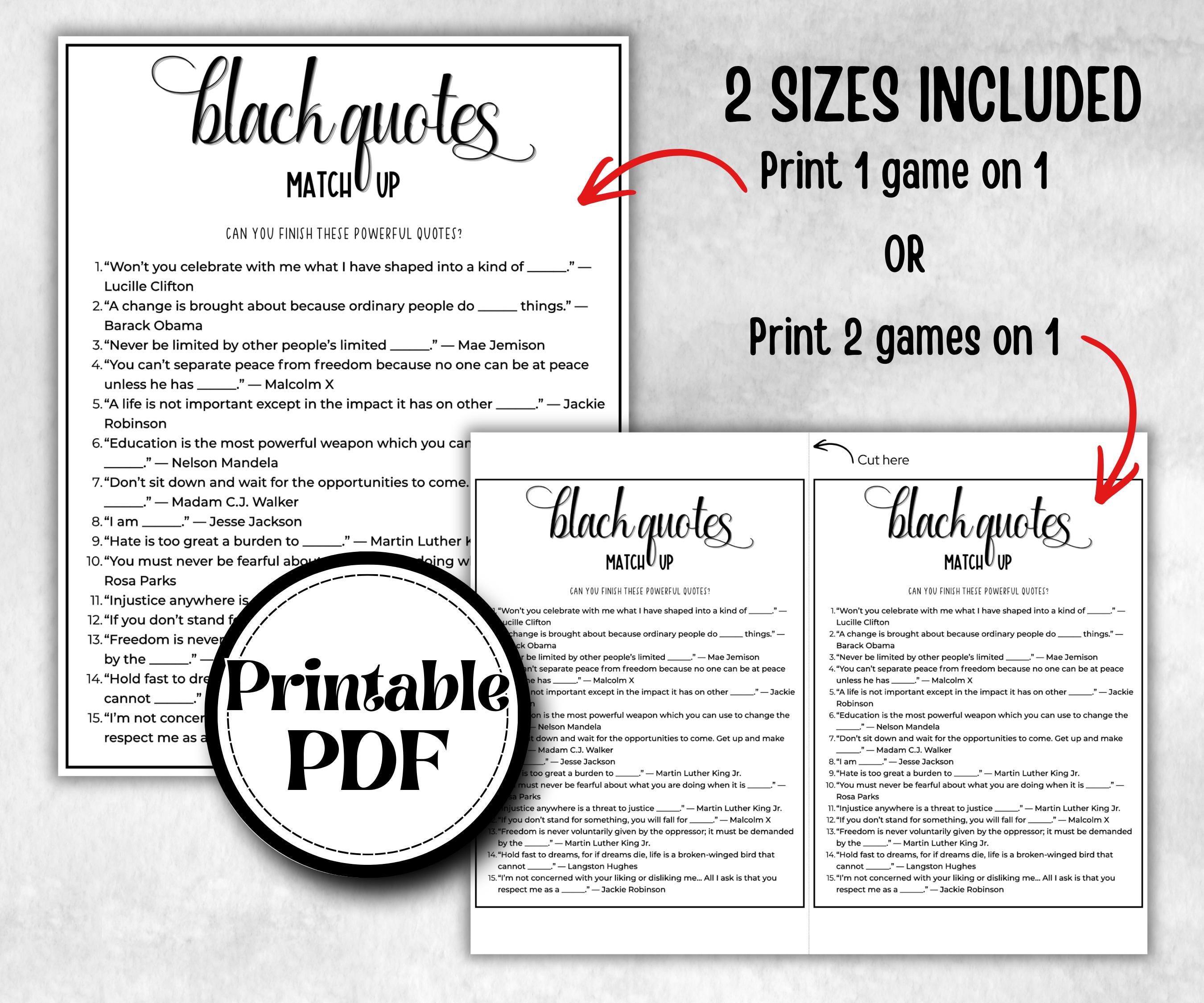 Famous Black Peoples Quotes, African American Quotes, Black Culture learning, inspirational, summer icebreaker party, community bbq quiz