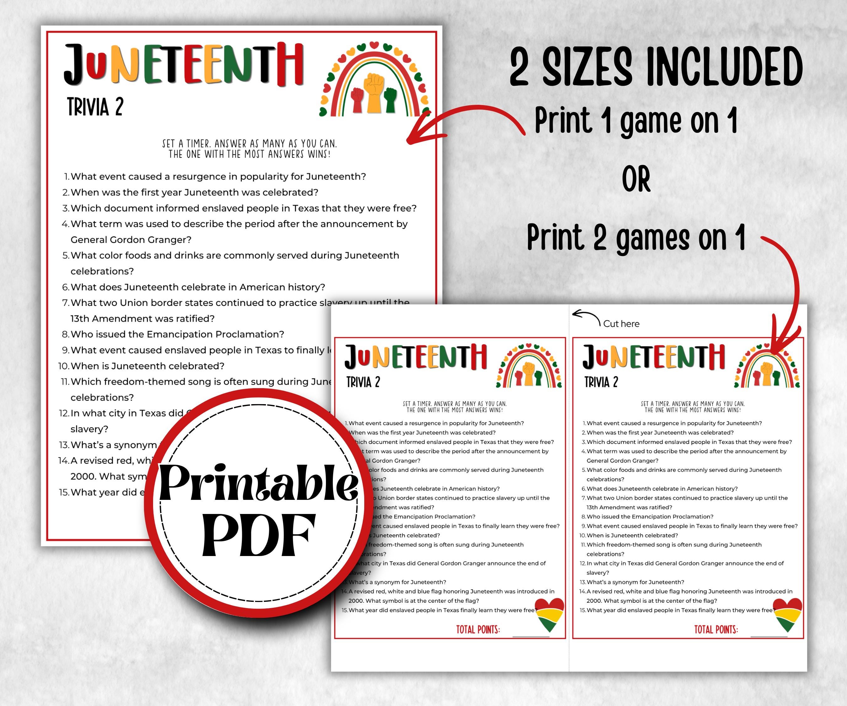 Juneteenth Trivia game, kids educational game, african american trivia game night, black history, black culture celebration, classroom quiz