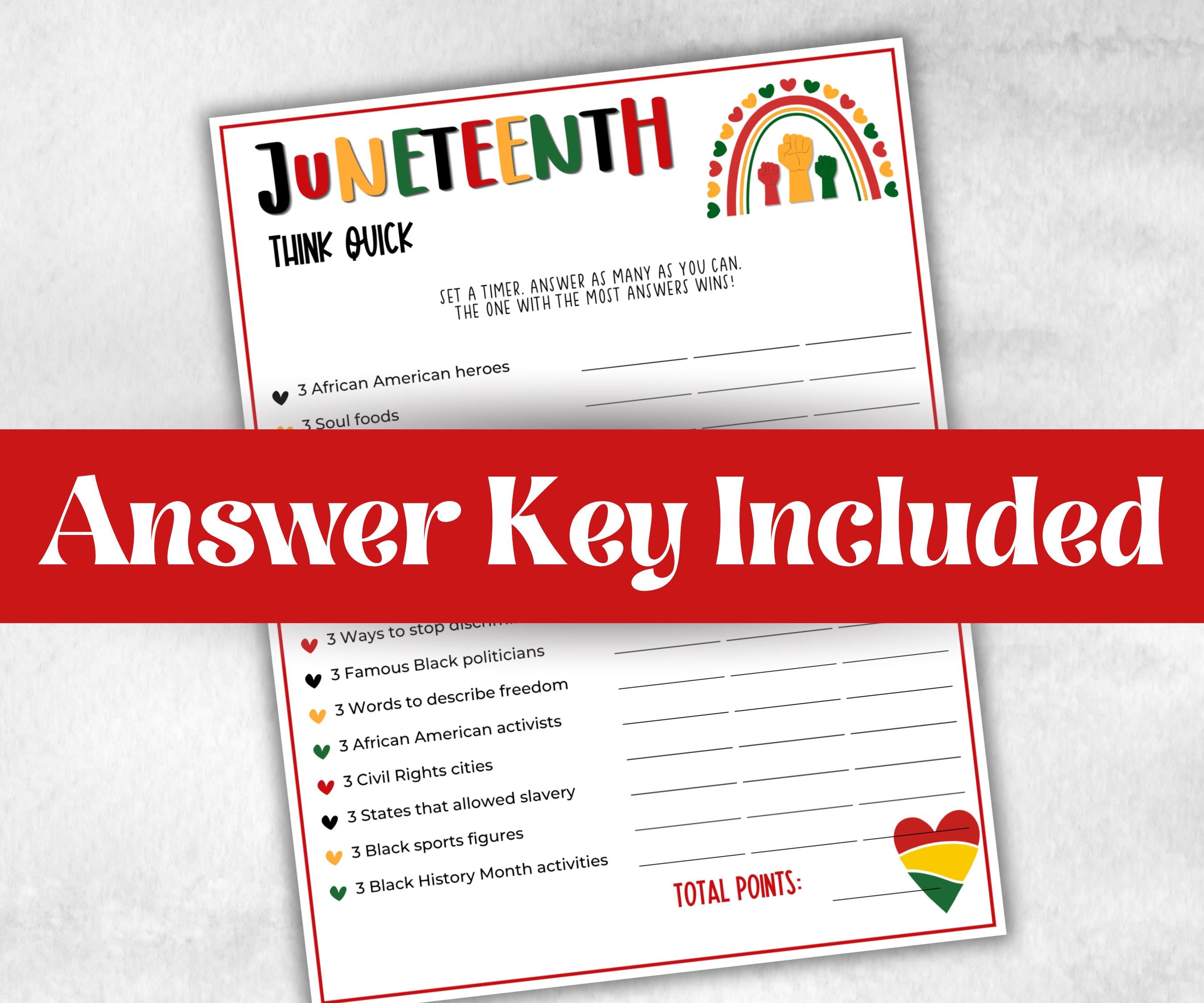 Juneteenth Think Quick, kid party game, african american family game night, black history, black culture celebration, black family reunion