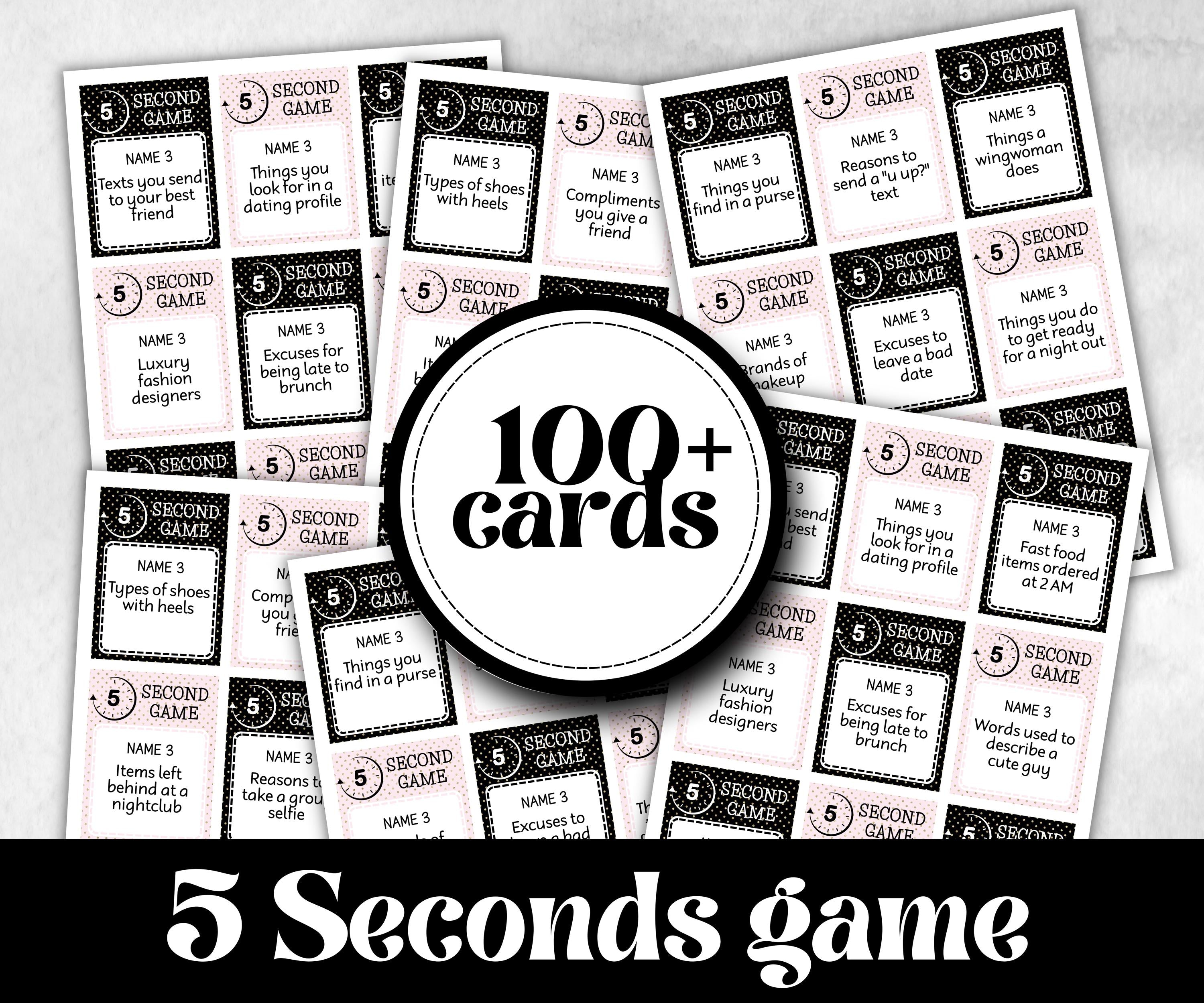 Ladies Night Out 5 second game, five seconds, think fast word game, think quick, galentine, hen party, womens day, bff girlfriend, printable
