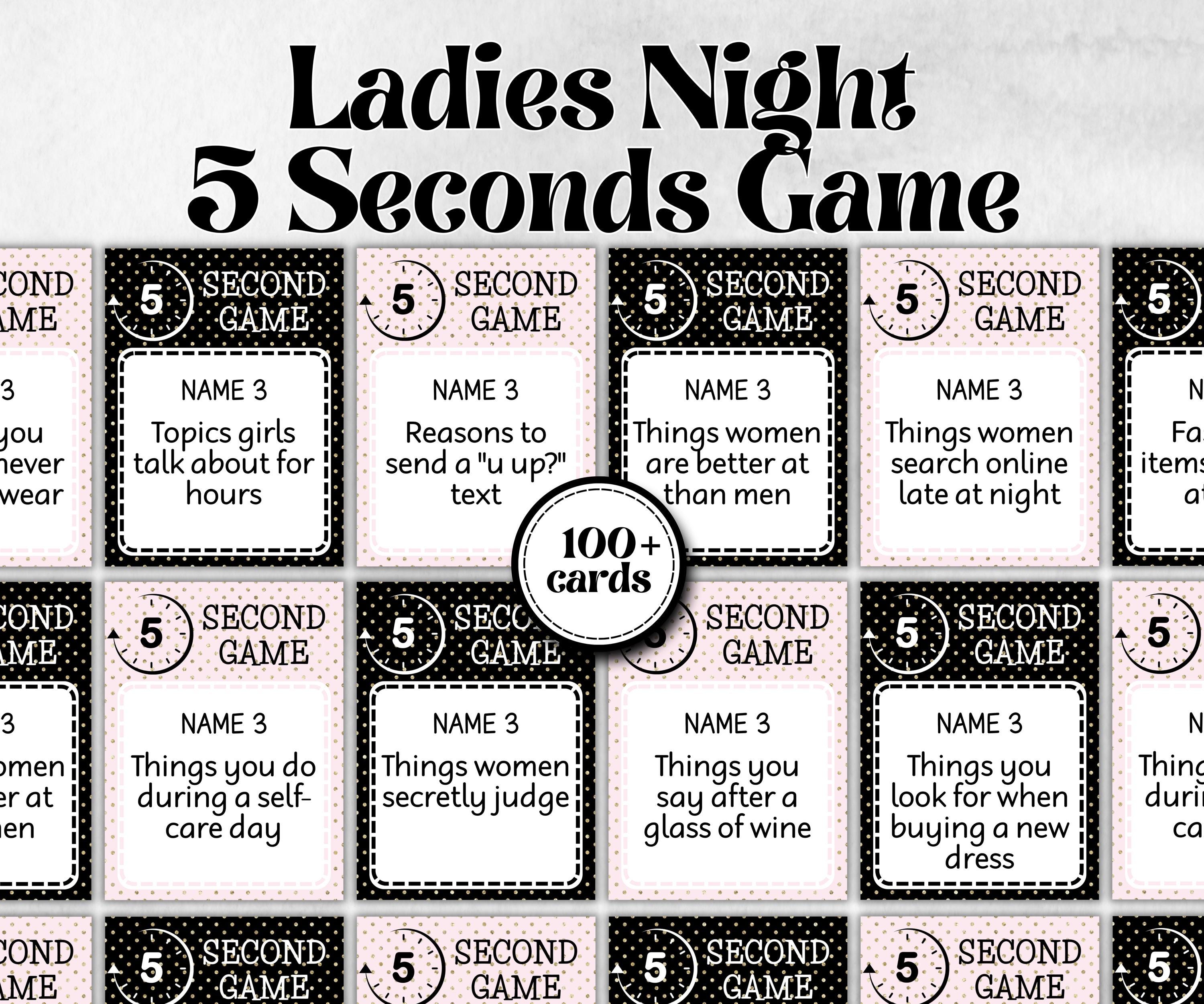 Ladies Night Out 5 second game, five seconds, think fast word game, think quick, galentine, hen party, womens day, bff girlfriend, printable
