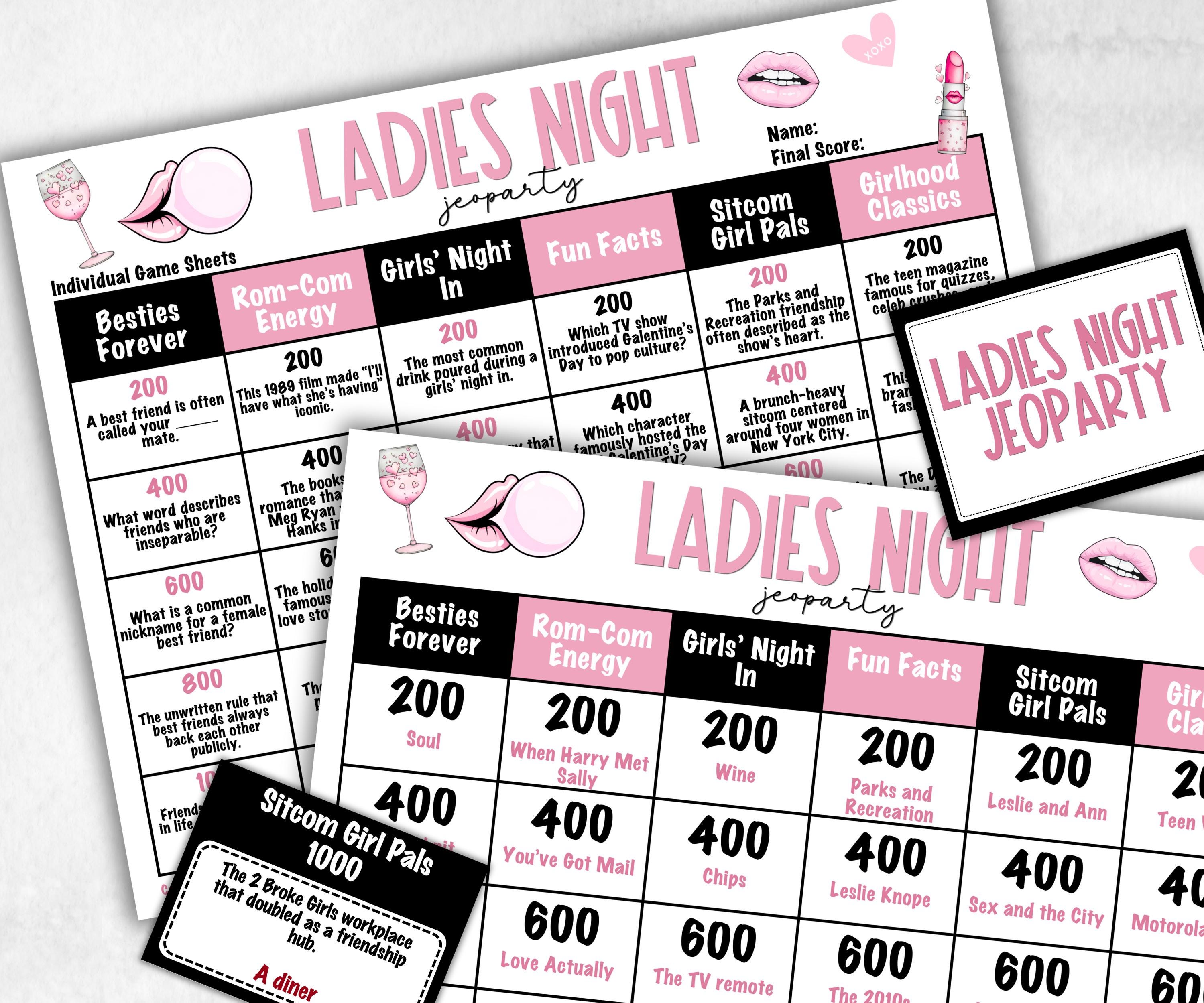 Ladies Night Jeoparty, think fast word game, think quick, galentines, hen party, womens day, bff girlfriend, printable feud, Feud Cards