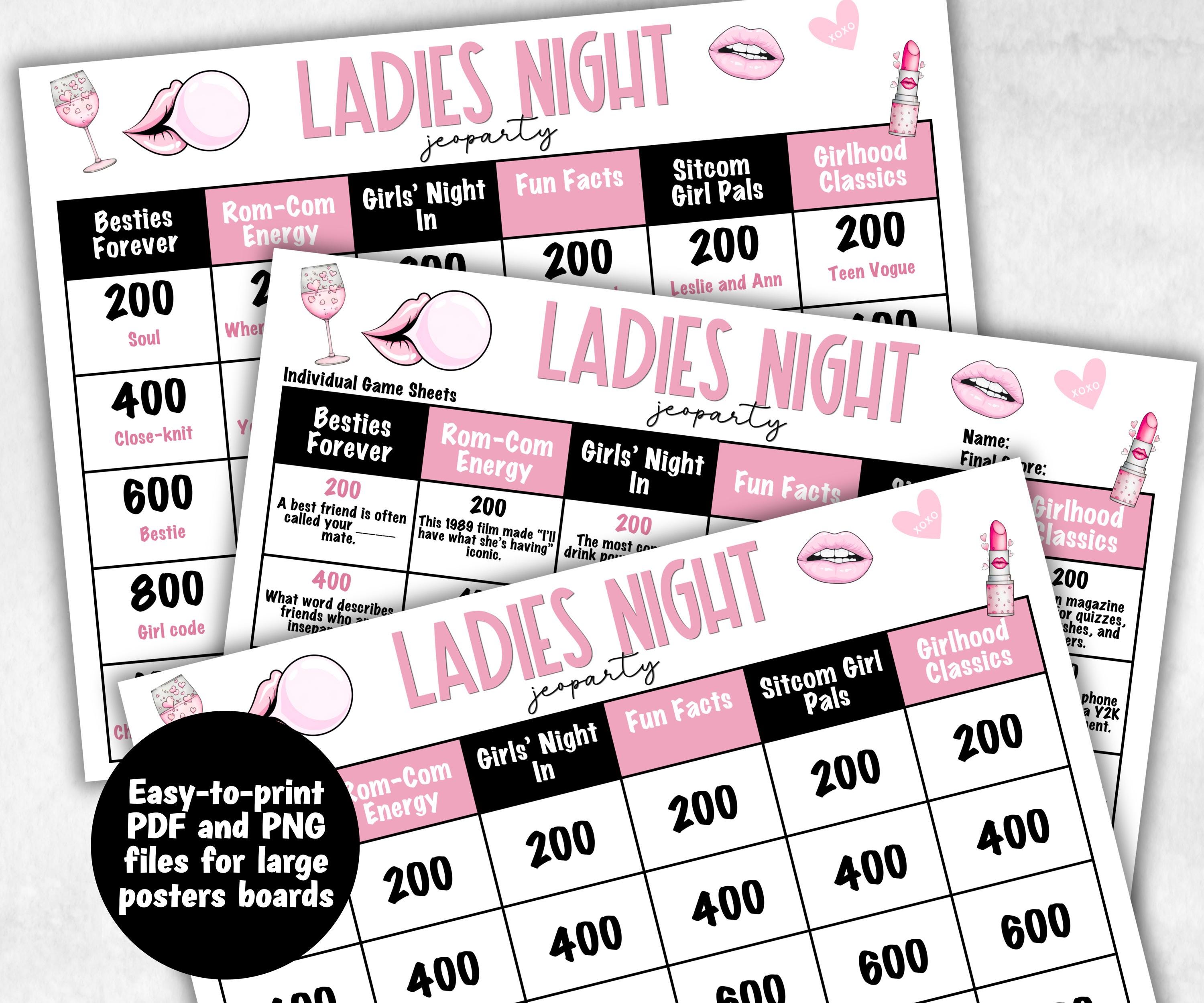 Ladies Night Jeoparty, think fast word game, think quick, galentines, hen party, womens day, bff girlfriend, printable feud, Feud Cards