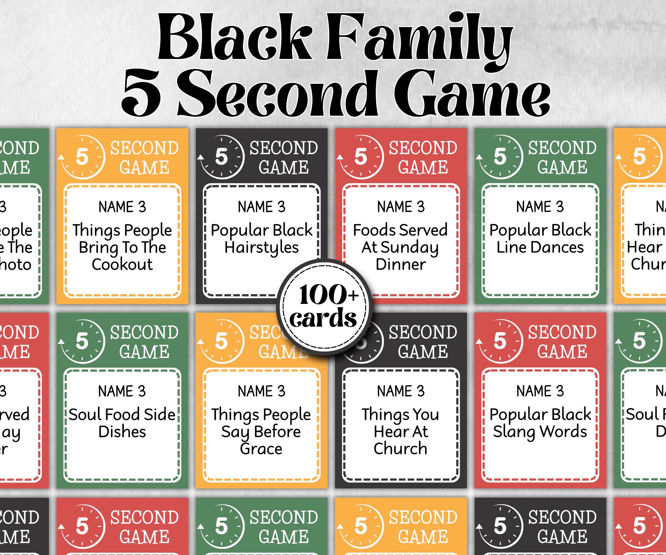 Black Family Reunion 5 second game, African American, Black Culture, Birthday icebreaker activity, community picnic, classroom activity