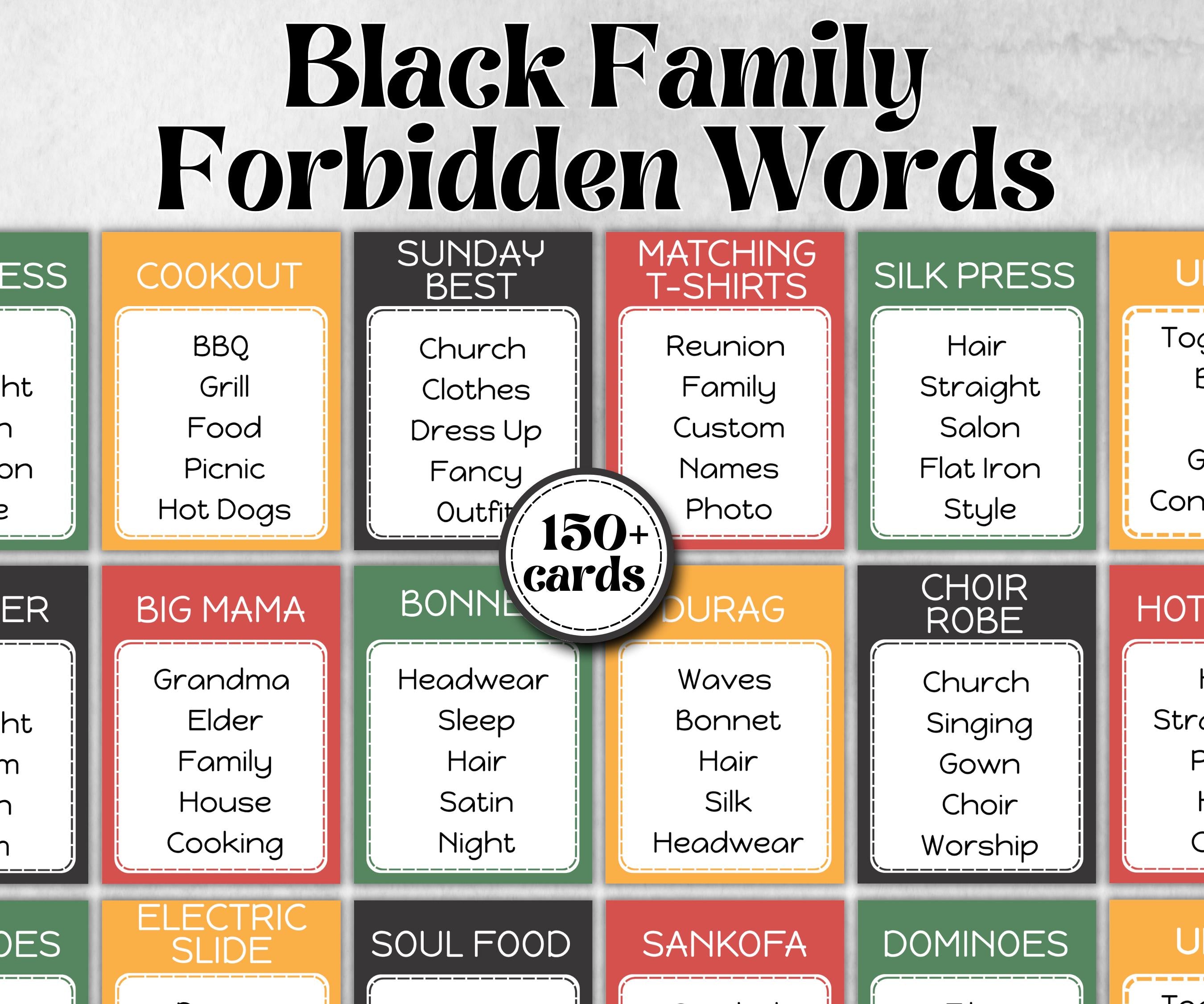 Black Family Forbidden words, African American, Black Culture, Birthday icebreaker activity, community picnic, classroom activity, barbeque