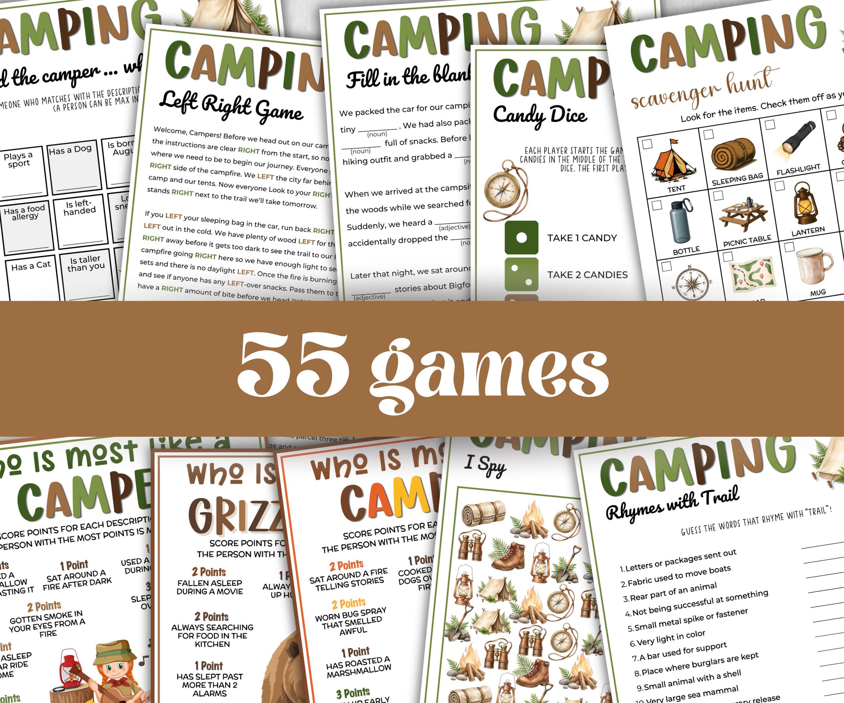 Camping Games Bundle, Nature Scavenger Hunt, summer fall spring winter camping, Trivia night, office team camping, camping themed birthday