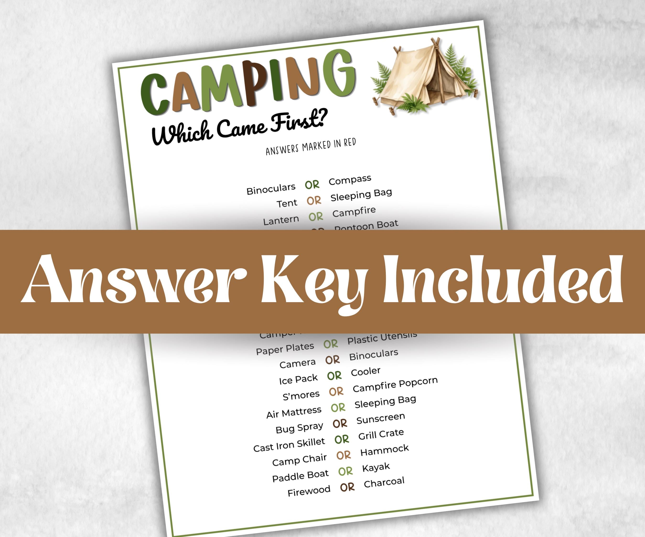 Camping Games Bundle, Nature Scavenger Hunt, summer fall spring winter camping, Trivia night, office team camping, camping themed birthday
