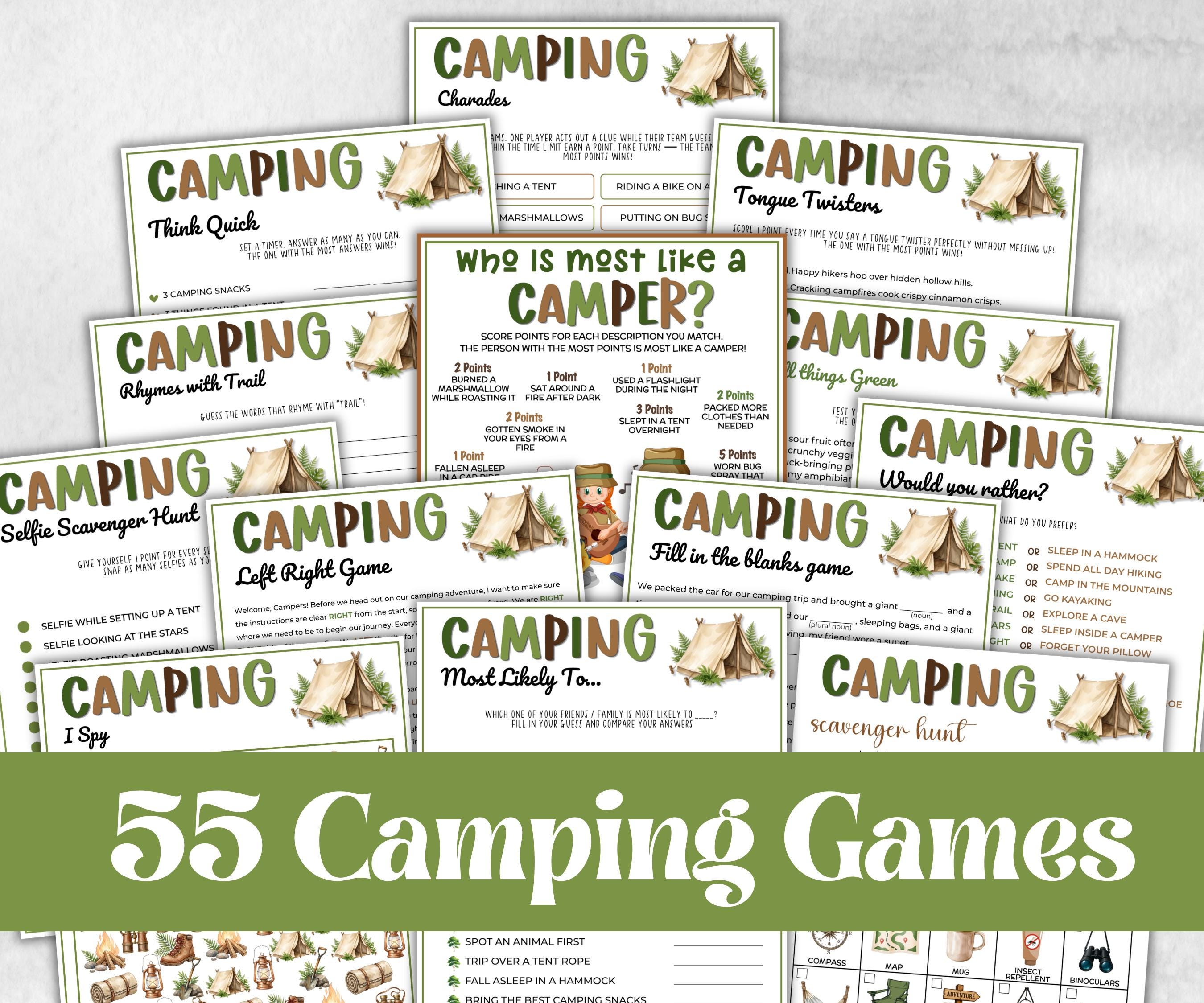 Camping Games Bundle, Nature Scavenger Hunt, summer fall spring winter camping, Trivia night, office team camping, camping themed birthday