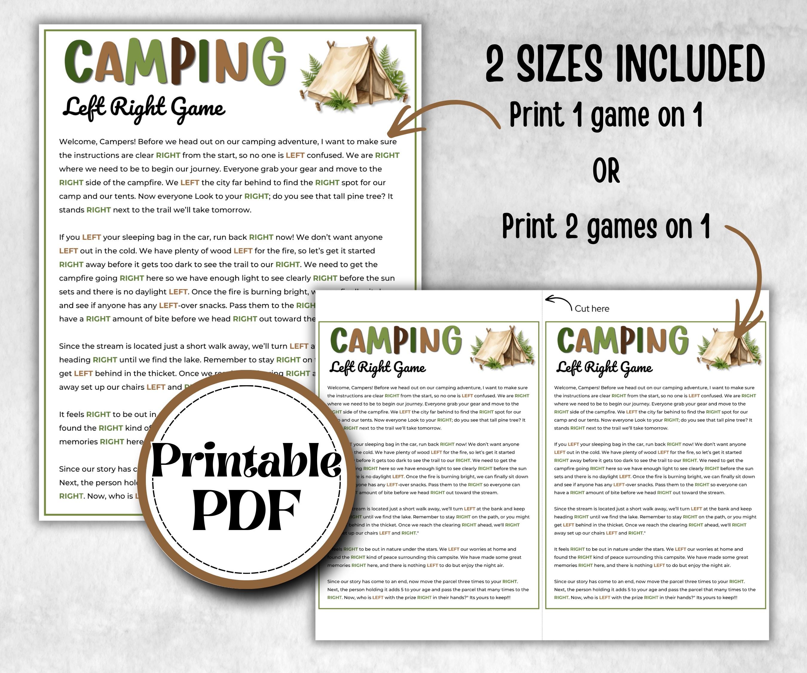 Camping Left Right, printable Gift Exchange story, gift passing poem, rhyme, pass the gift, pass the present, pass the parcel,