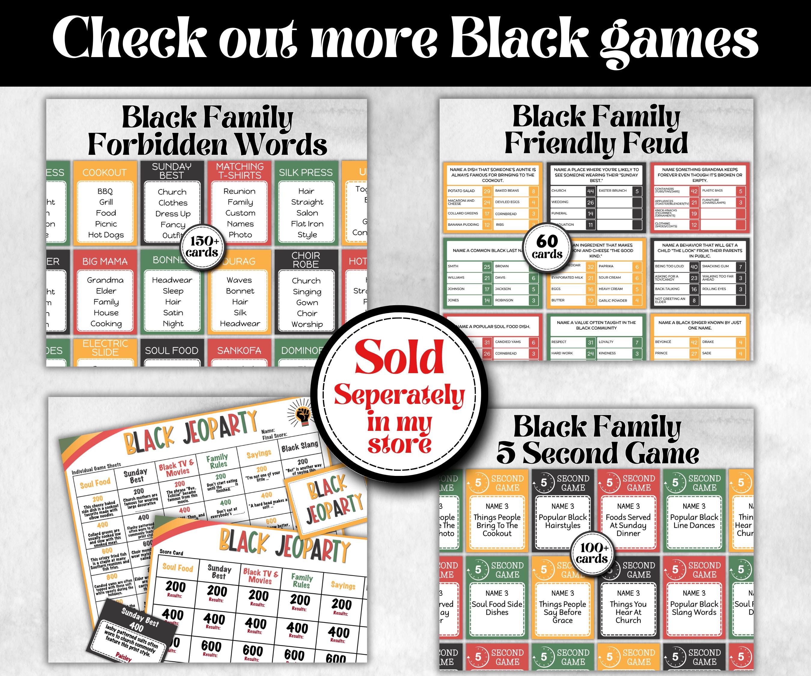 Black Family Forbidden words, African American, Black Culture, Birthday icebreaker activity, community picnic, classroom activity, barbeque