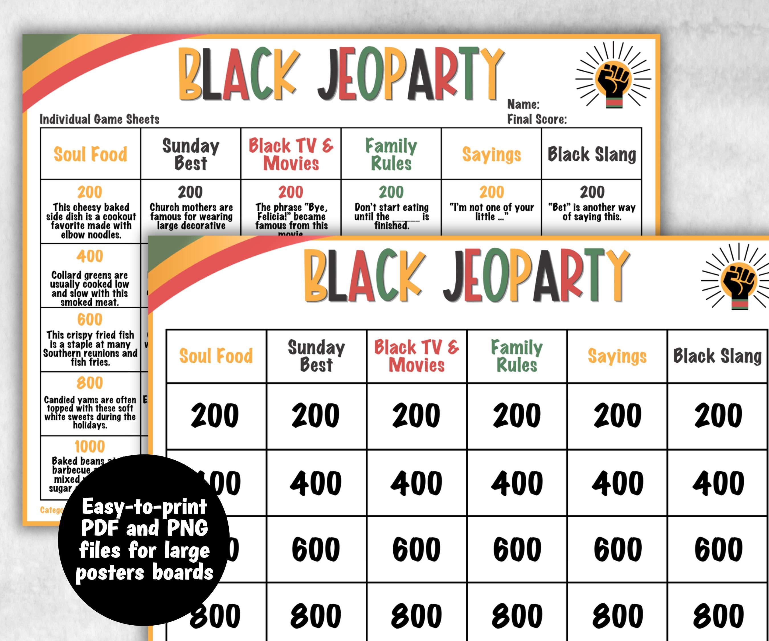 Black Family Jeoparty, African American, Black Culture, Birthday icebreaker activity, community picnic, classroom activity, Family Feud type