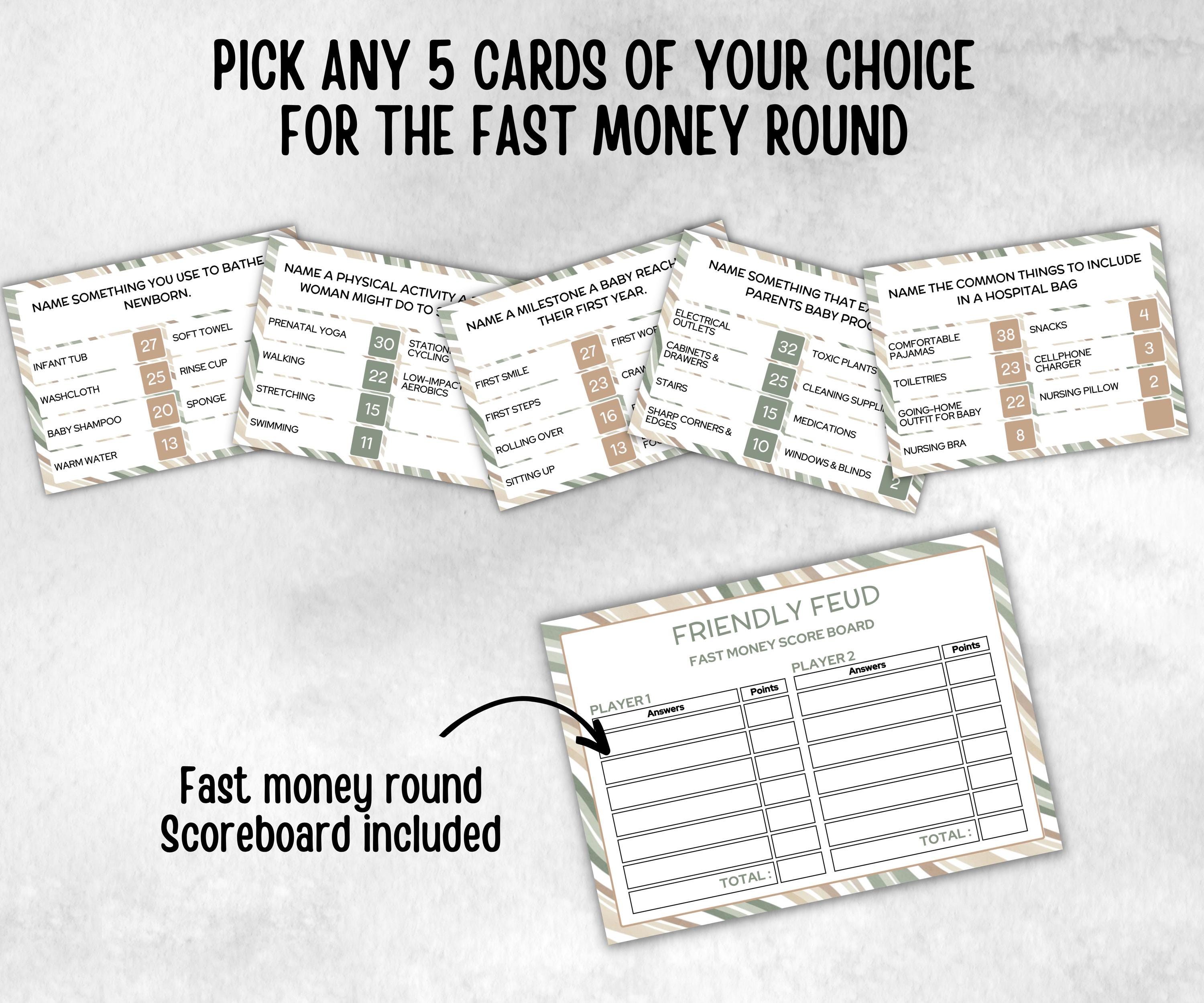 Green Baby Shower Friendly Feud, Funny Family game, Girl Boy Shower, expecting mom gift, minimalist mother to be quiz, team guess challenge