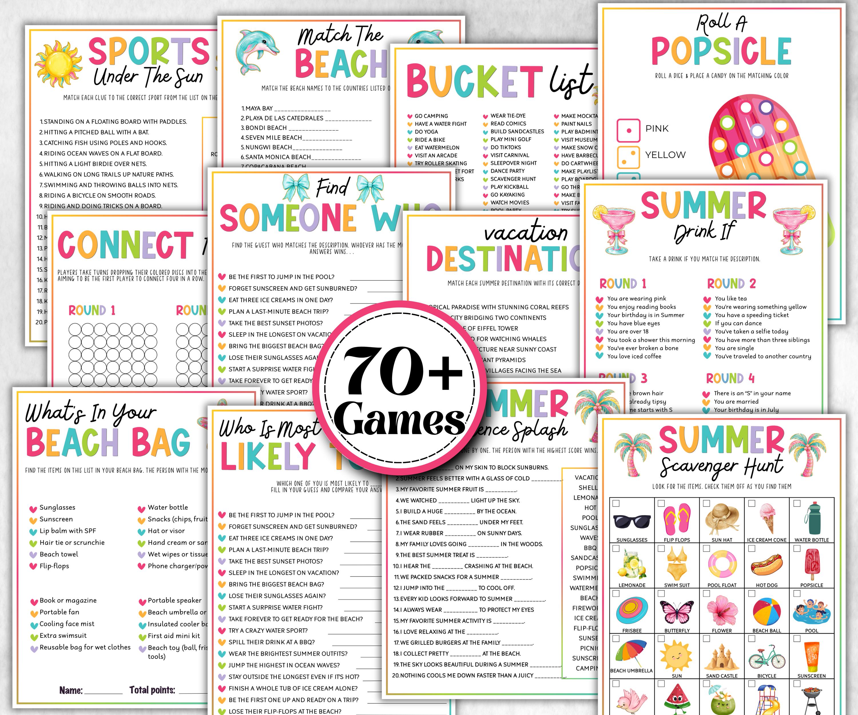 Summer Games Bundle, Family Game Night, Ice breaker, beach party, breakfast, Road Trips, pool party BBQ, Would you rather, kids teens tweens