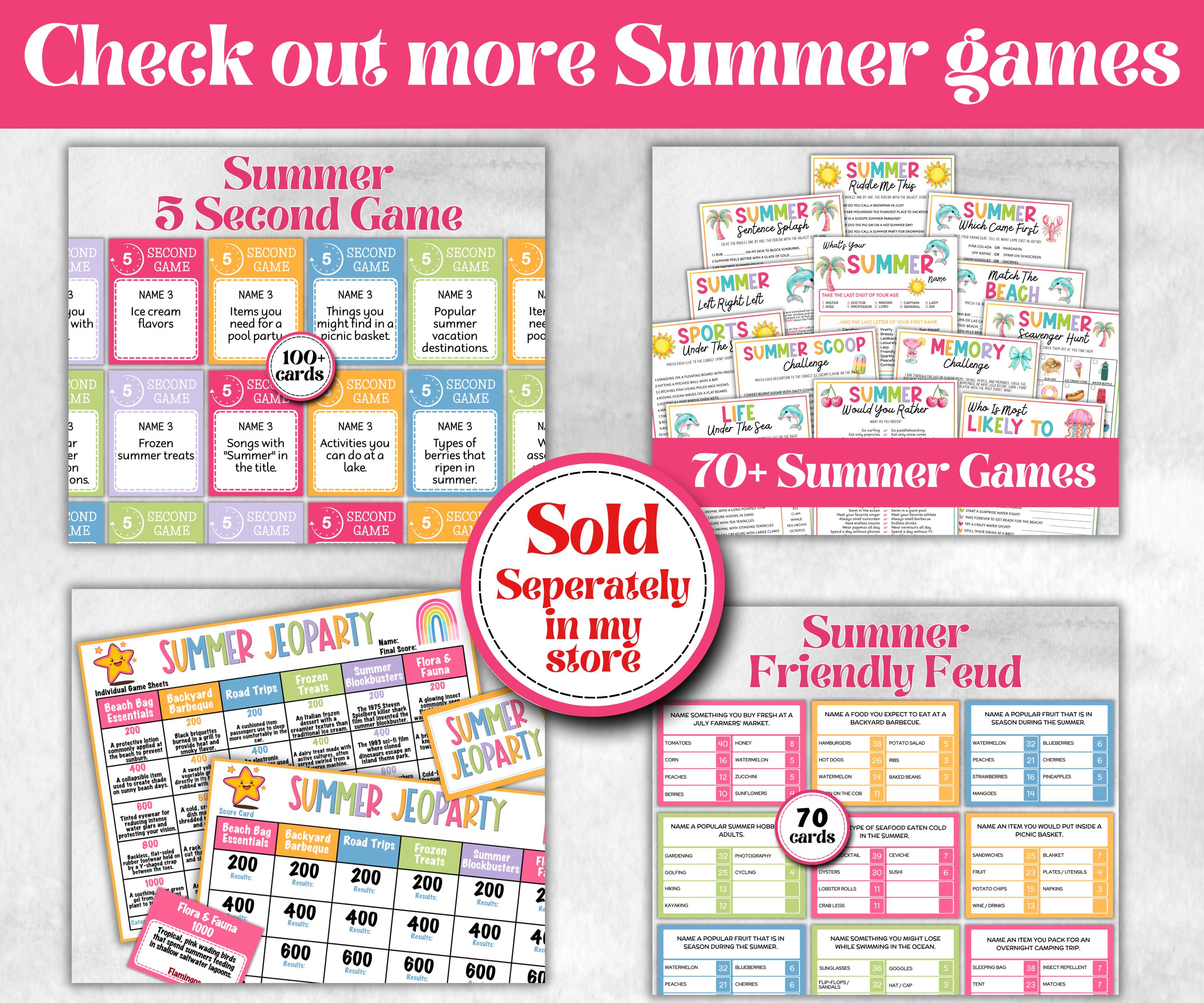 Summer Forbidden Words, Family Game Night, Dont say It, Ice breaker, beach party, breakfast, Road Trips, sunday school, pool party, BBQ game