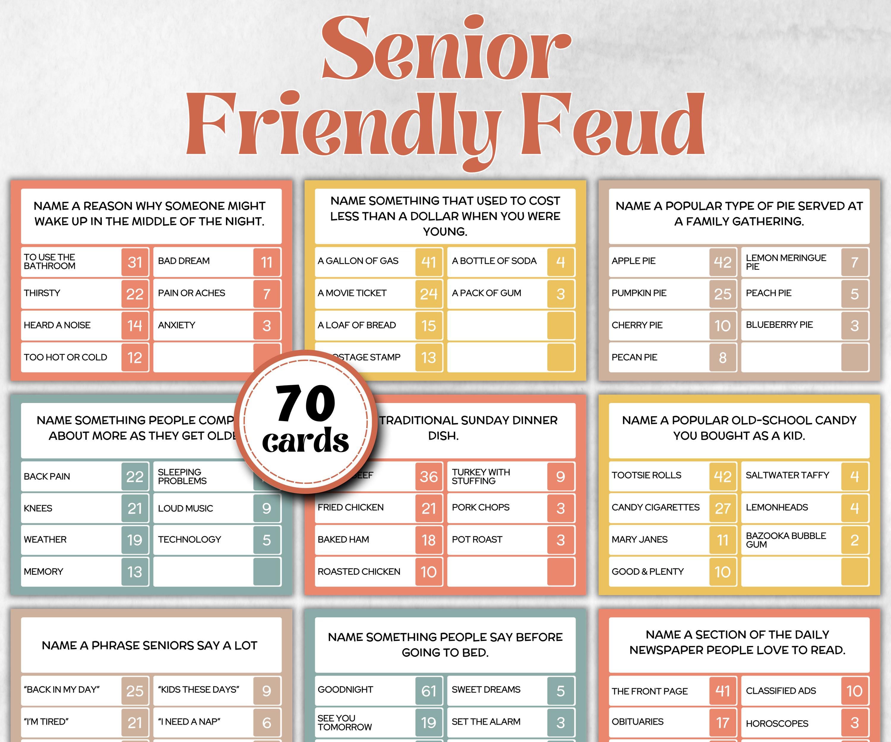 Senior Living Friendly Feud, senior citizens birthday, milestone, senior party game night, black grandma grandpa, think fast, five seconds
