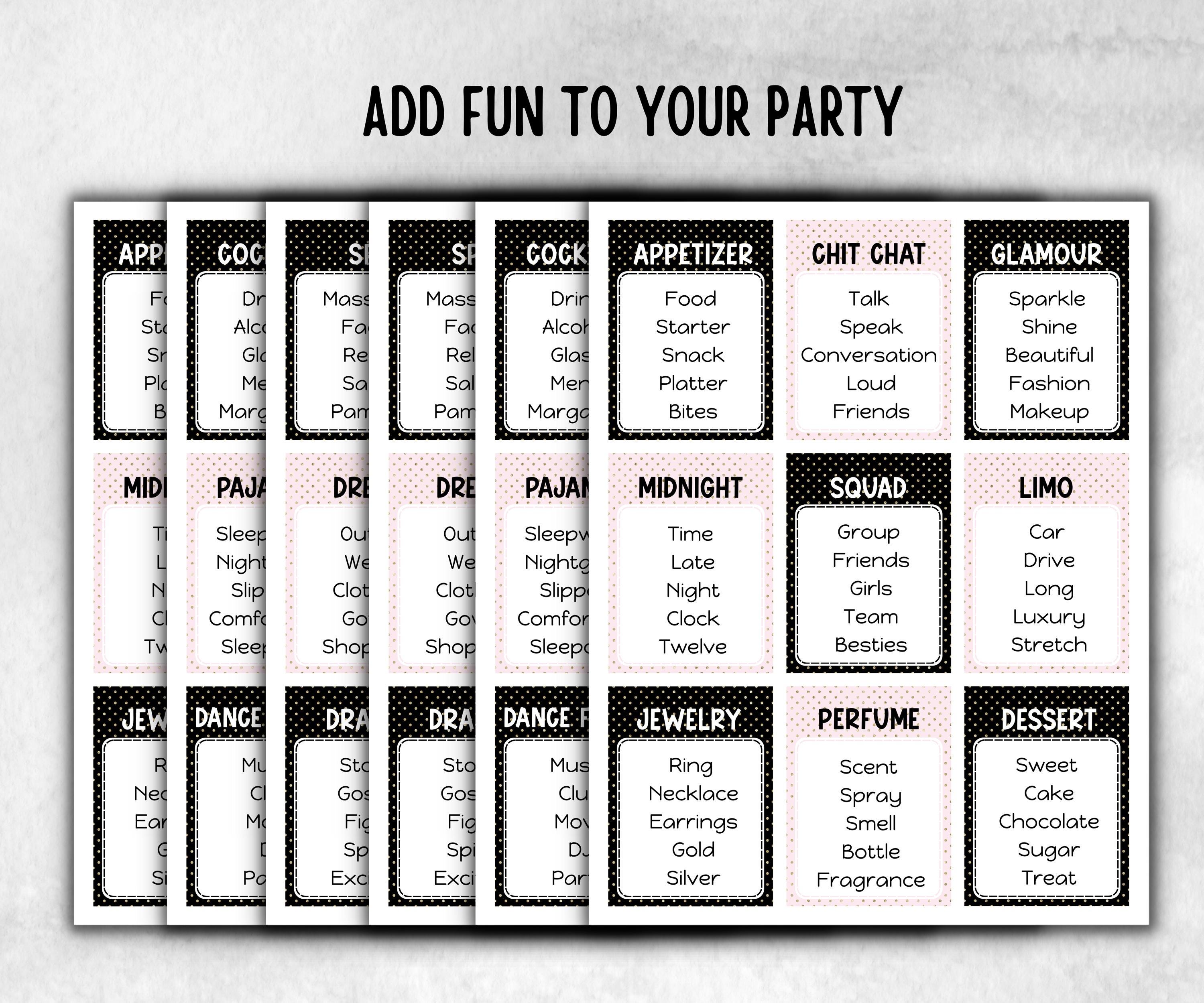 Ladies Night Forbidden Words, Word Ban, think fast word game, think quick, galentines, hen party, womens day, bff girlfriend, printable fun