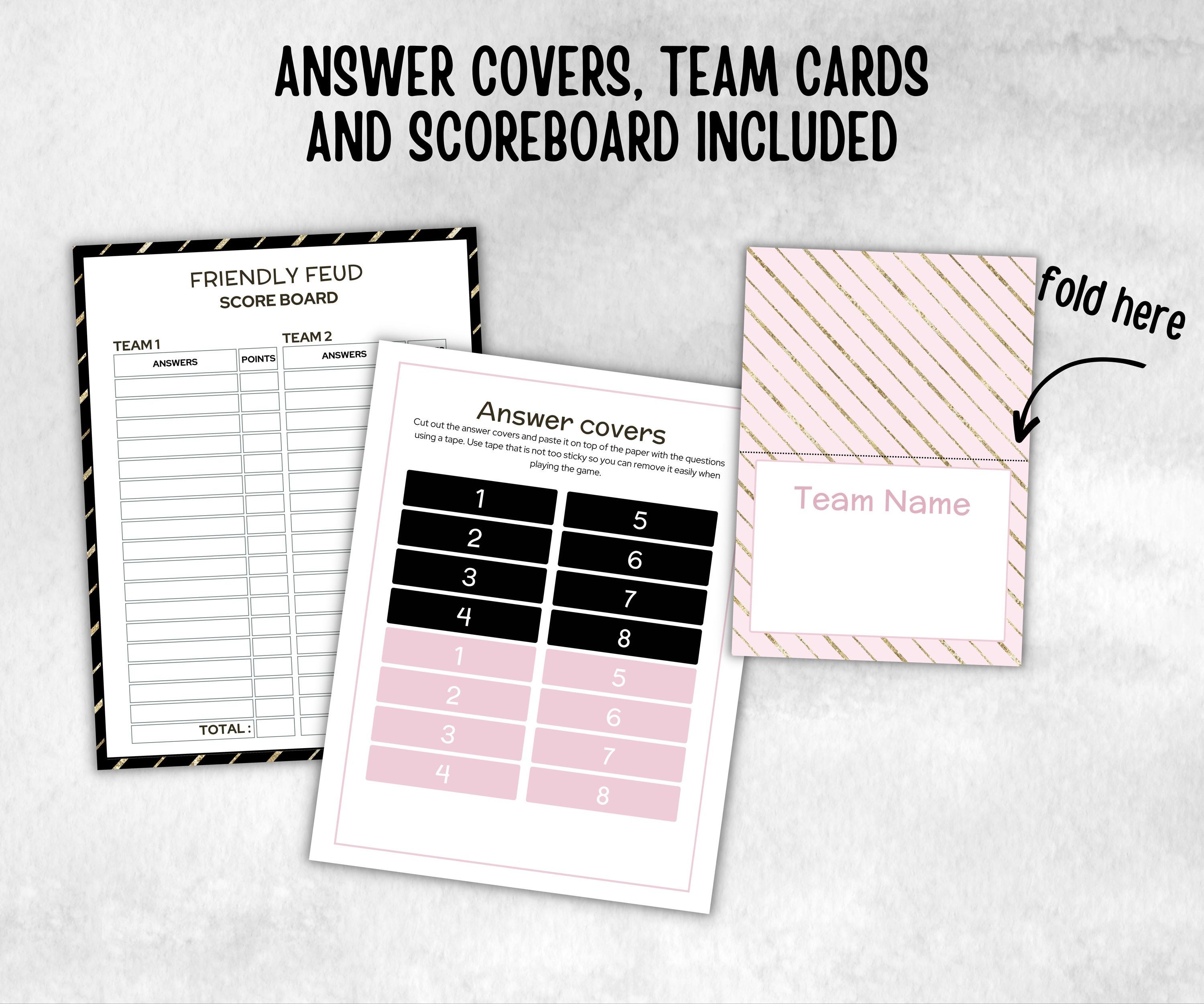 Ladies Night Friendly Feud, think fast word game, think quick, galentines, hen party, womens day, bff girlfriend, printable feud, Feud Cards