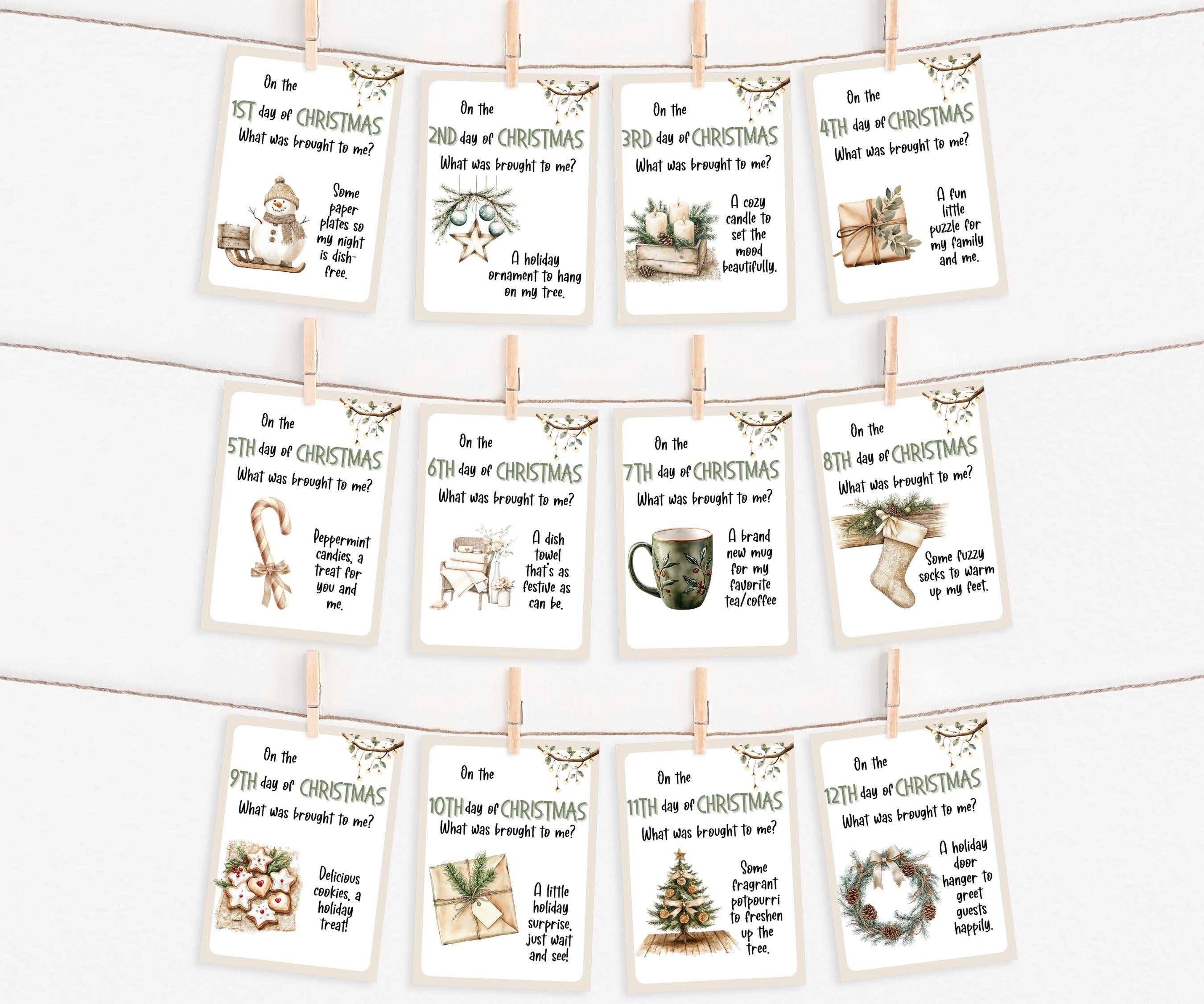 12 Days of Christmas Gift Tags, Printable Holiday Tags for Teachers, Secret Santa Gifts, Holiday Countdown, Unique Gift tags, Christmas Gift-Christmas -TheHustlingCatLady-Party Games