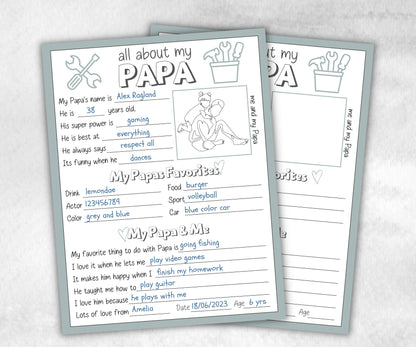 All about my Papa fill in the blank - Father's Day Questionnaire