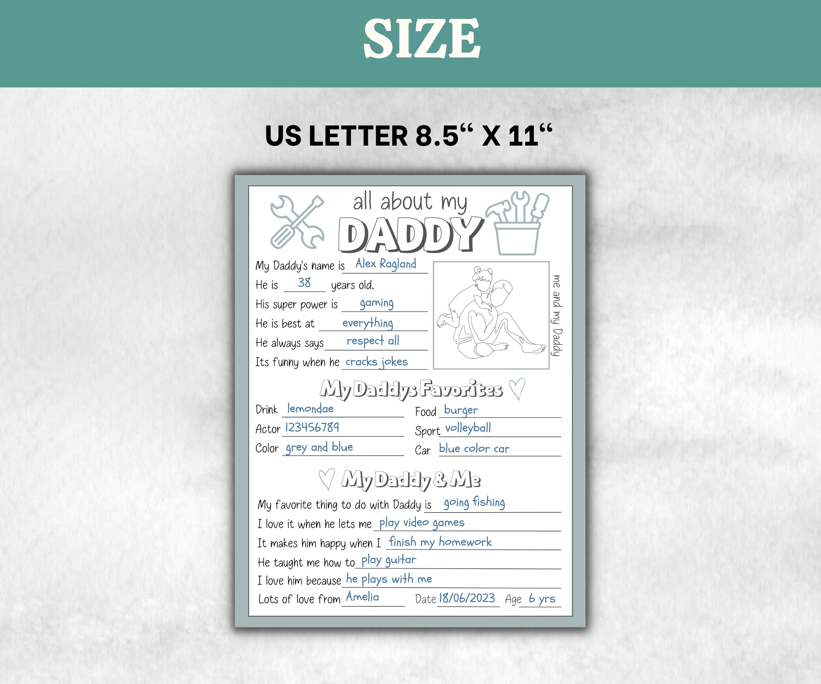 All About My Daddy Coloring Page - US letter Size