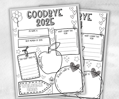 Kids Year in review coloring page