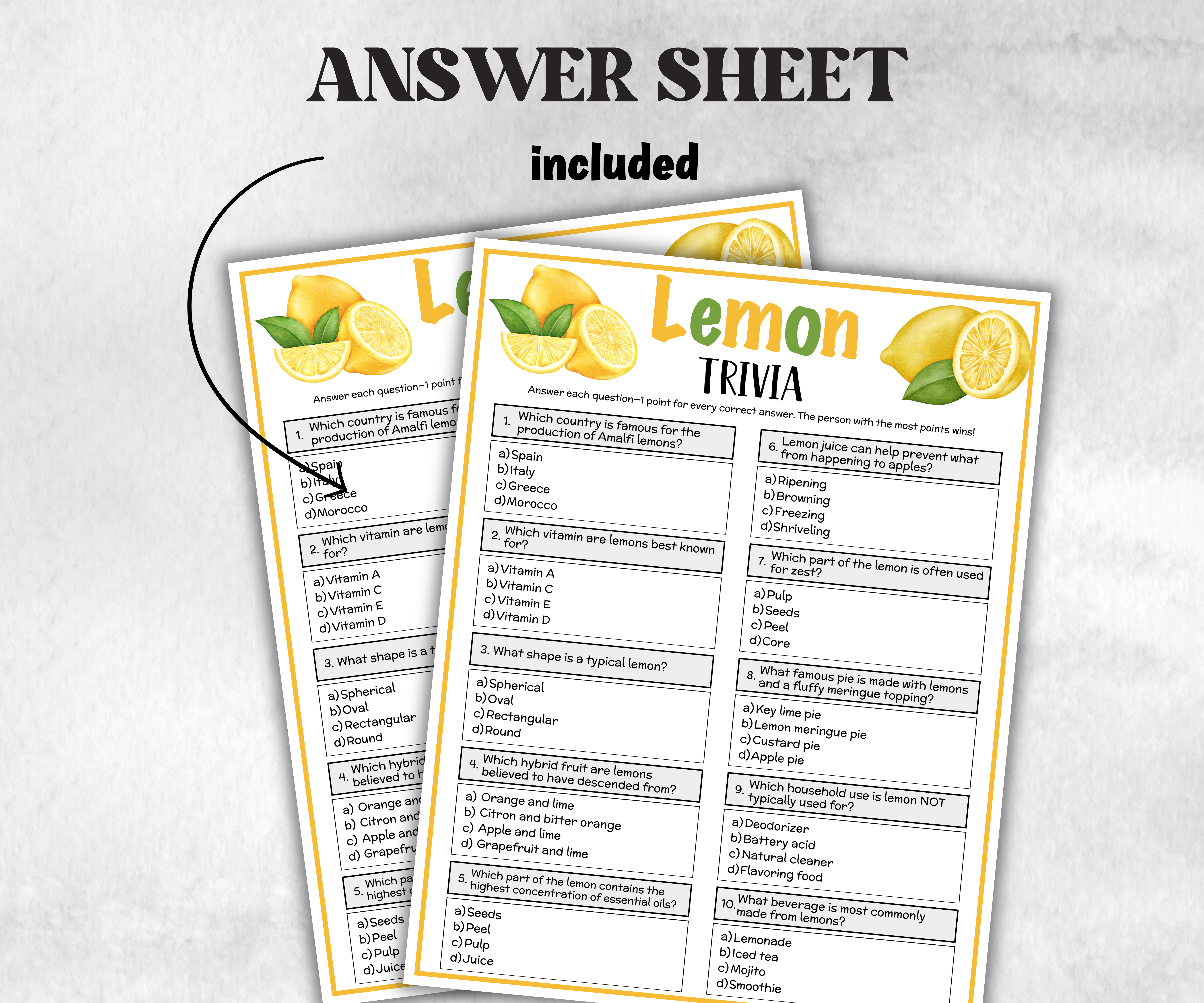Printable Lemon Trivia