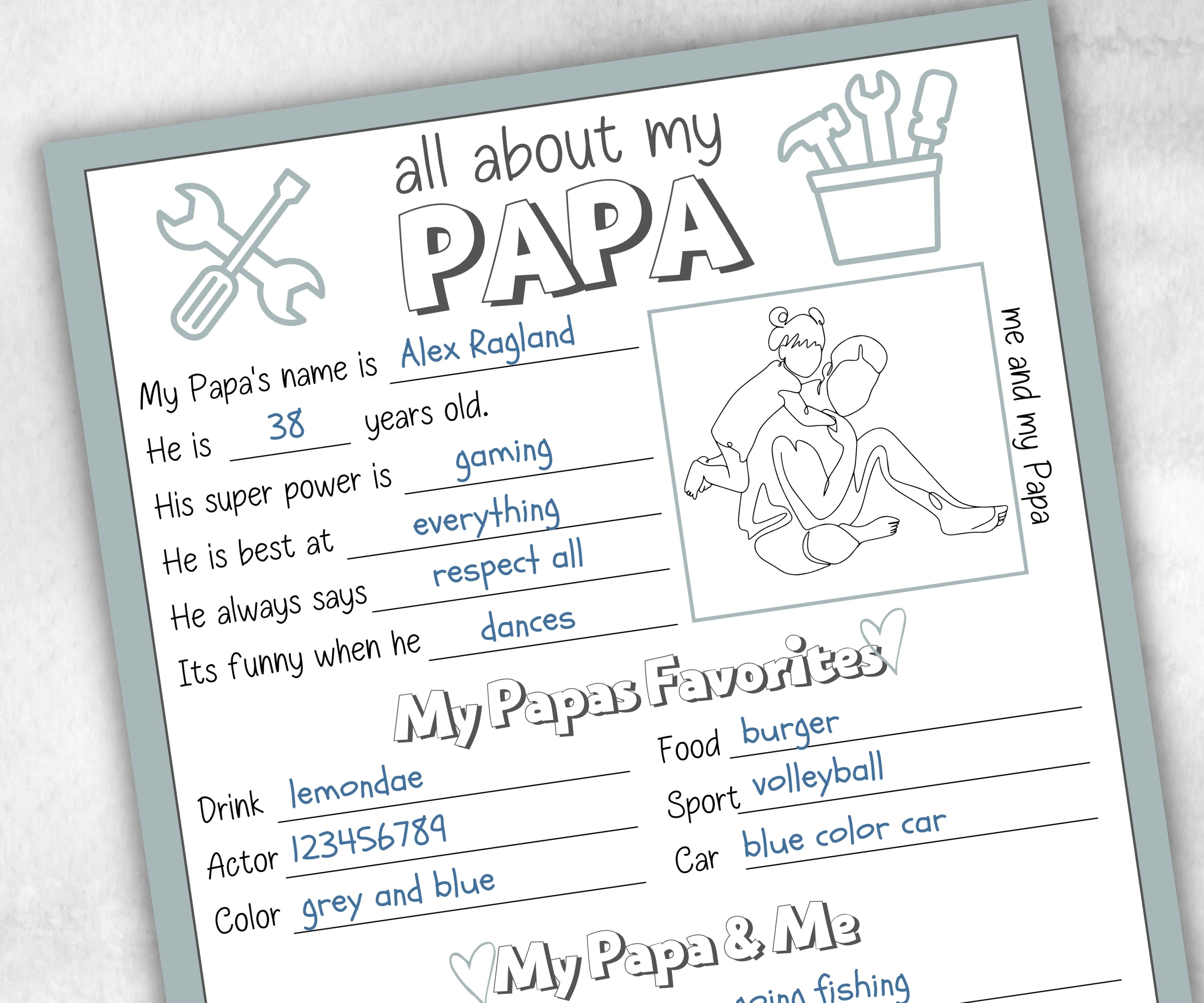 All about my Papa fill in the blank - Father's Day Questionnaire