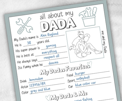 All About My Dada - Father's Day Questionnaire