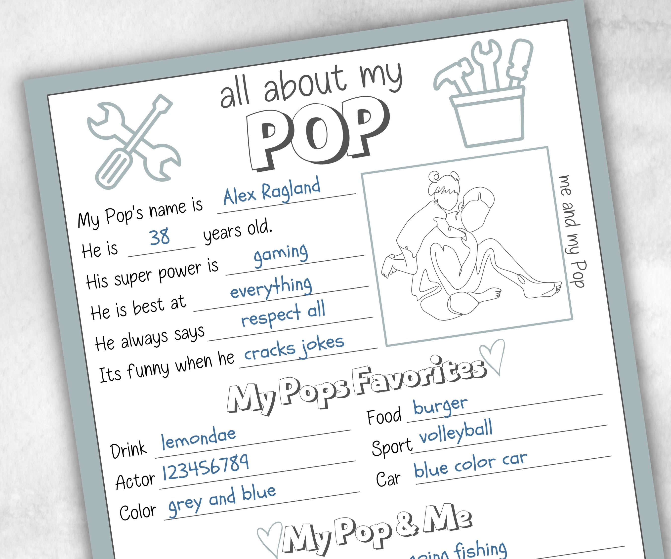 Personalized Pop Pop Questionnaire - The Hustling Cat Lady