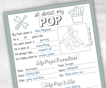 Personalized Pop Pop Questionnaire - The Hustling Cat Lady