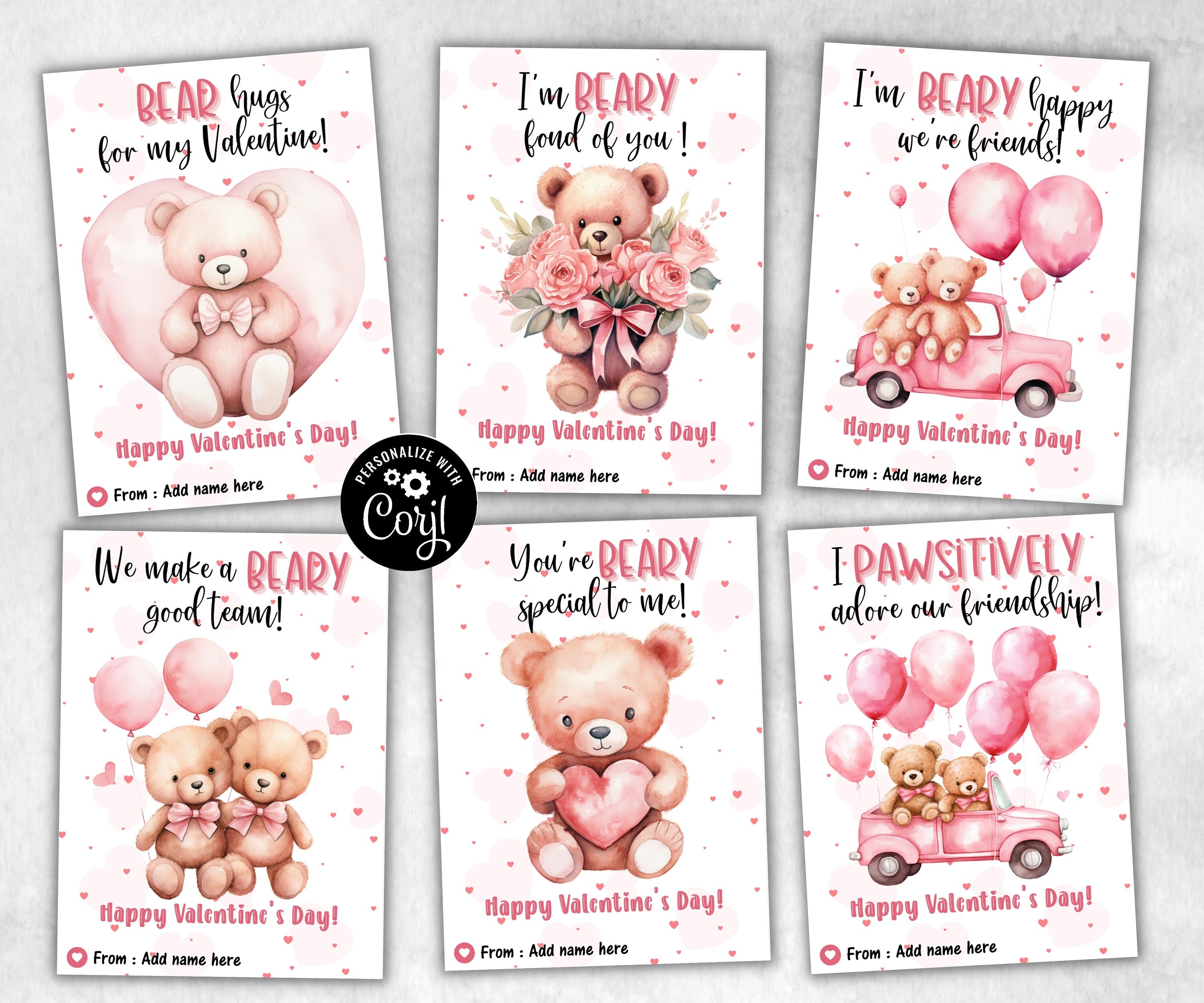 Bear Valentine Cards | Printable School Kids Valentines Day Cards | Valentine'S Day Card | Valentine Tag Set I Teddy Bear Valentine I Bear