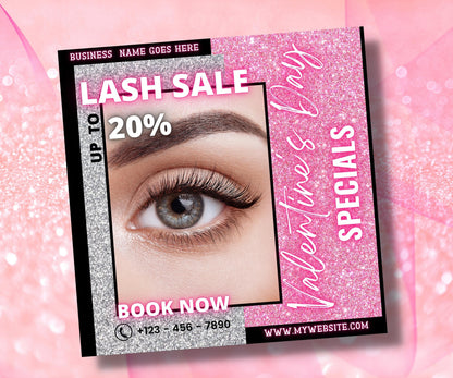 Booking Flyer | Appointment Flyer | Flyer Template | Edit In Canva | Valentines Flyer | Eyelash Extension Services Flyer | Lash Flyer I Edit