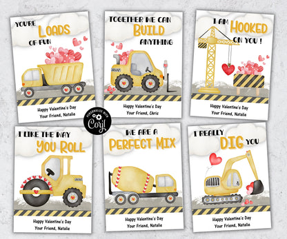 Construction Valentine Cards | Construction Valentine Tag | Valentine'S Day | Digger Valentine I I Dig You Valentine I Kids Valentines