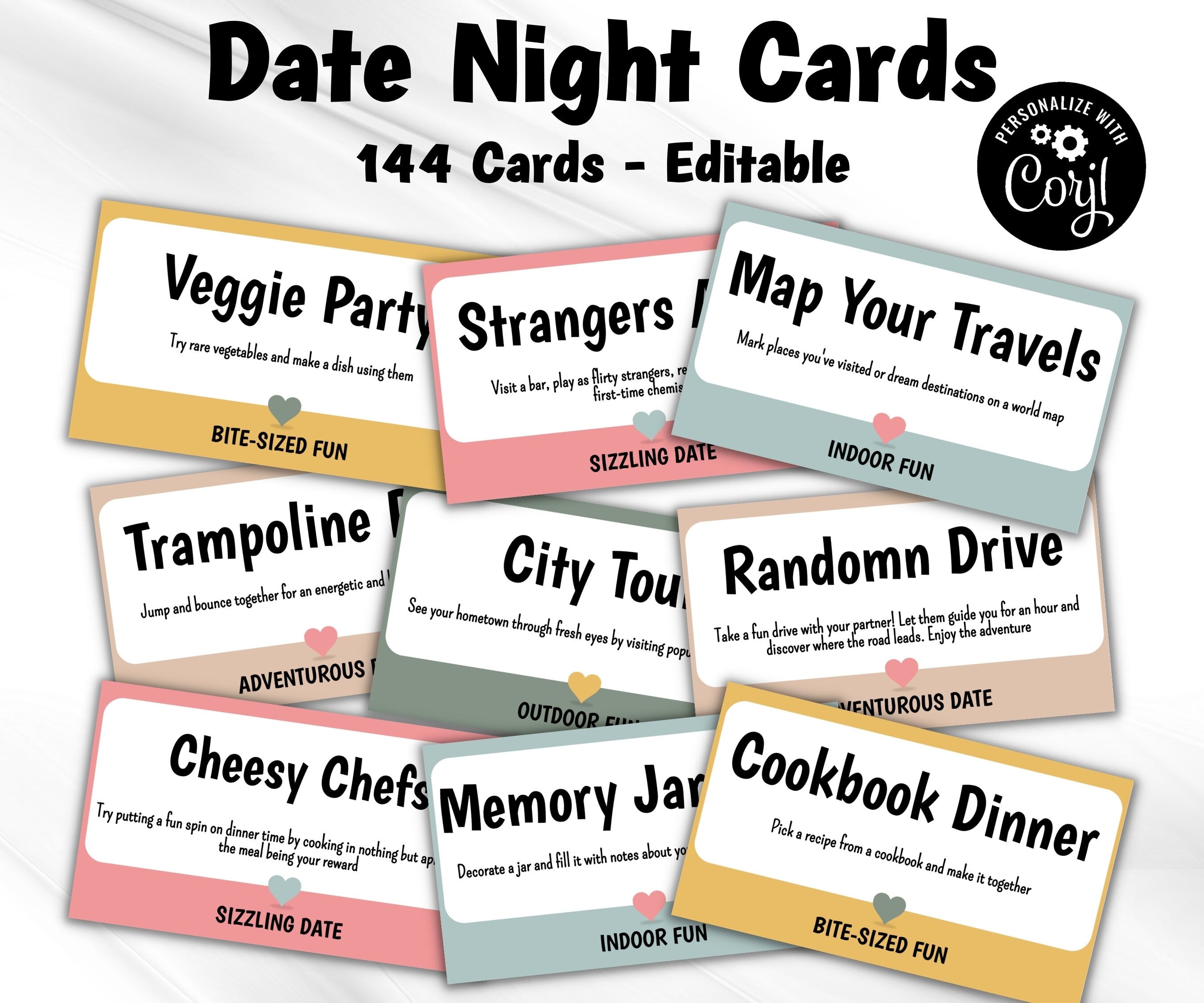 Date Night Idea | Valentine'S Present | Date Night Box | 12 Months Of Dates | 144 Small Date Night Cards | Last Minute Gift for him for her