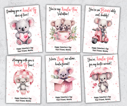Editable in Corjl Koala Valentine I Koala Valentines Day Cards | Classroom Valentines | Koala Valentine I Personalized Koala Gift tag cards