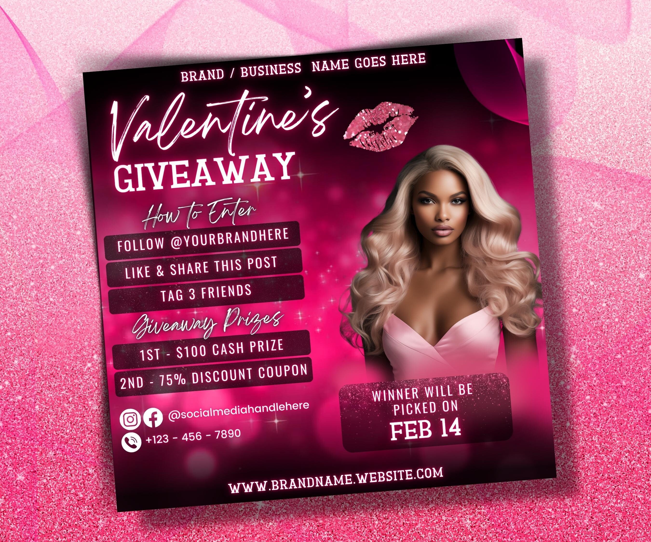 Enter To Win | Raffle Flyer | Valentines Day Prize I Valentines Giveaway Flyer | Valentines Dayraffle | Like And Share | Digital Giveaway