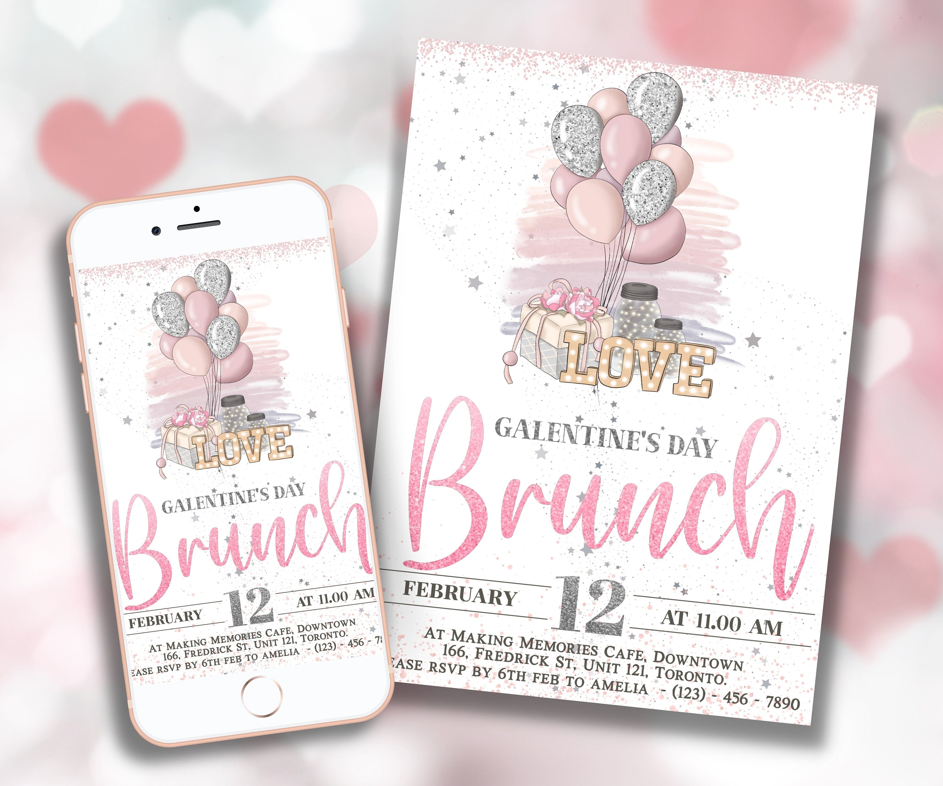 Galentine'S Brunch Party | Girls Night | Corjl Template | Galentines Party I Galentine Editable Invitation I Galentine Brunch Invite