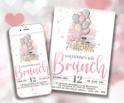 Galentine'S Brunch Party | Girls Night | Corjl Template | Galentines Party I Galentine Editable Invitation I Galentine Brunch Invite