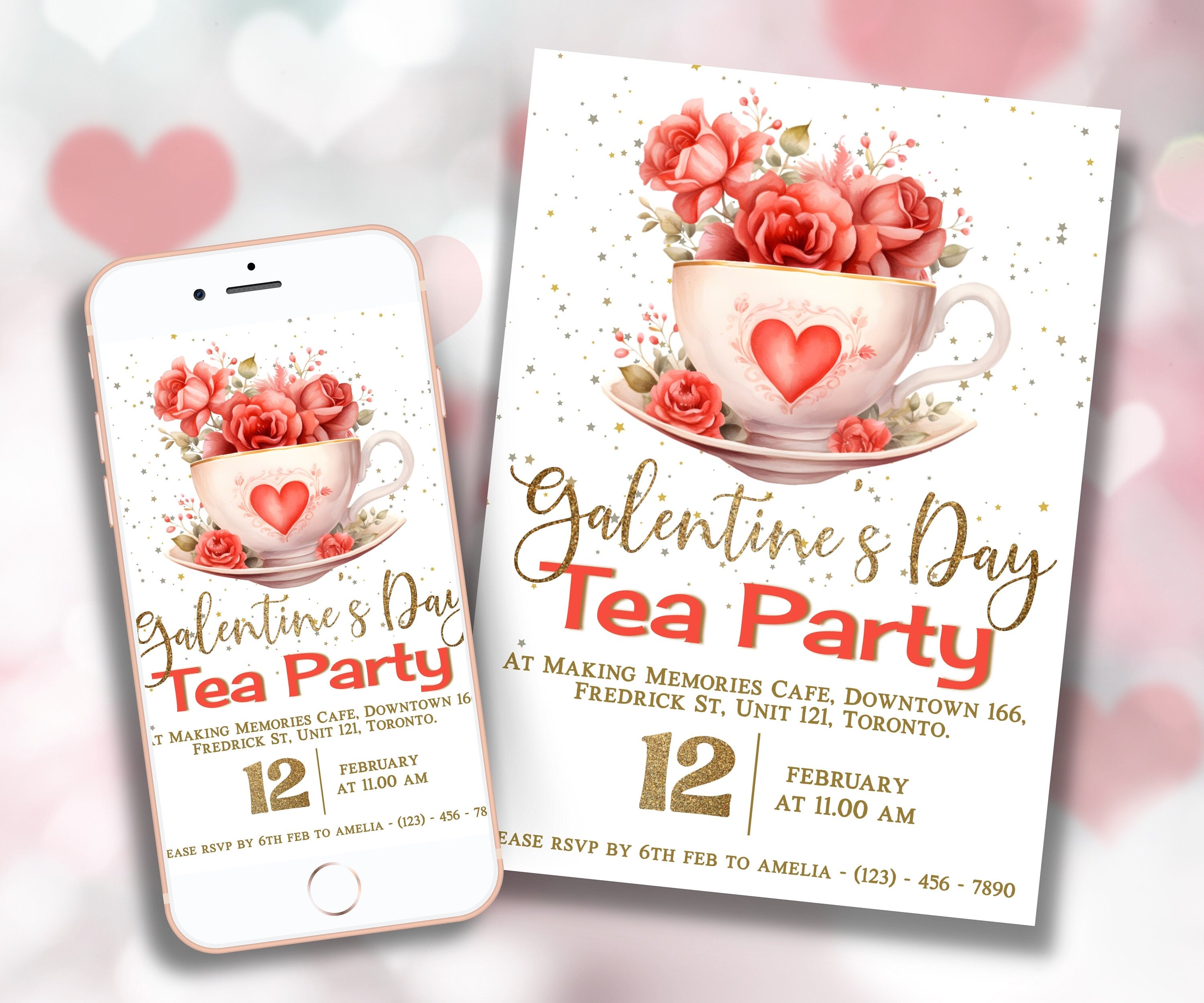 Galentines Tea Party Invitation | Galentines Day I Gift Exchange Galentine Day Invitation | Editable Galentine'S Invite | Editable in Corjl