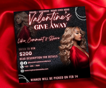 Like and Share I Valentines Giveaway Flyer | Social Media Template | Social Media Giveaway | Valentines Day raffle I Vday Giveaway Flyer