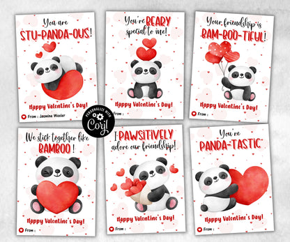 Panda Kids Valentine | Anniversary Panda Card | Panda Valentine Card | Printable Valentine Cards | Classroom Valentine | Valentines Day Card