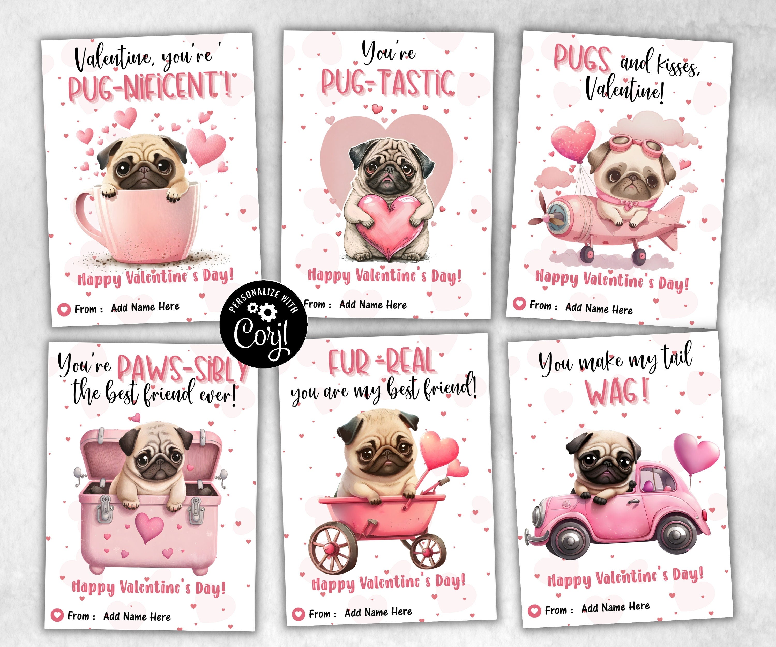 Pug Card | Dog Valentine | Cute Card | Pug Valentine | Pugs And Kisses | Kids Valentines | Dog Card | Pug Gift | Pug Valentine I Black Pug