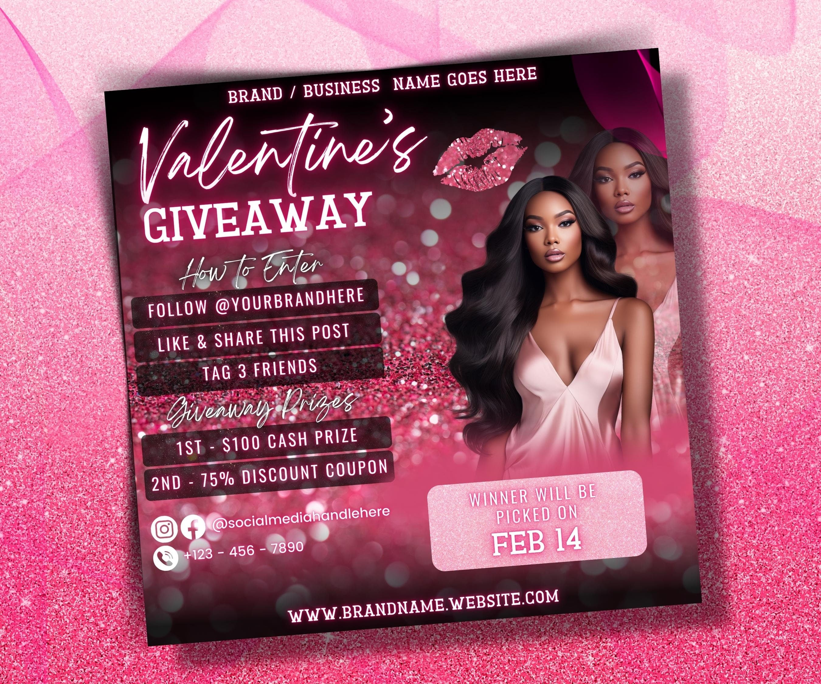 Social Media Giveaway Raffle I Valentines Giveaway Flyer | Like And Share | Diy Valentines Flyer | Instagram Raffle | Social Media Template