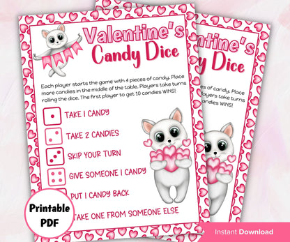 Valentine Candy Dice Game | Valentine Cat Card| Classroom Game | Valentine Activity | Valentine'S Party Game | Fun Activity I Dice Game